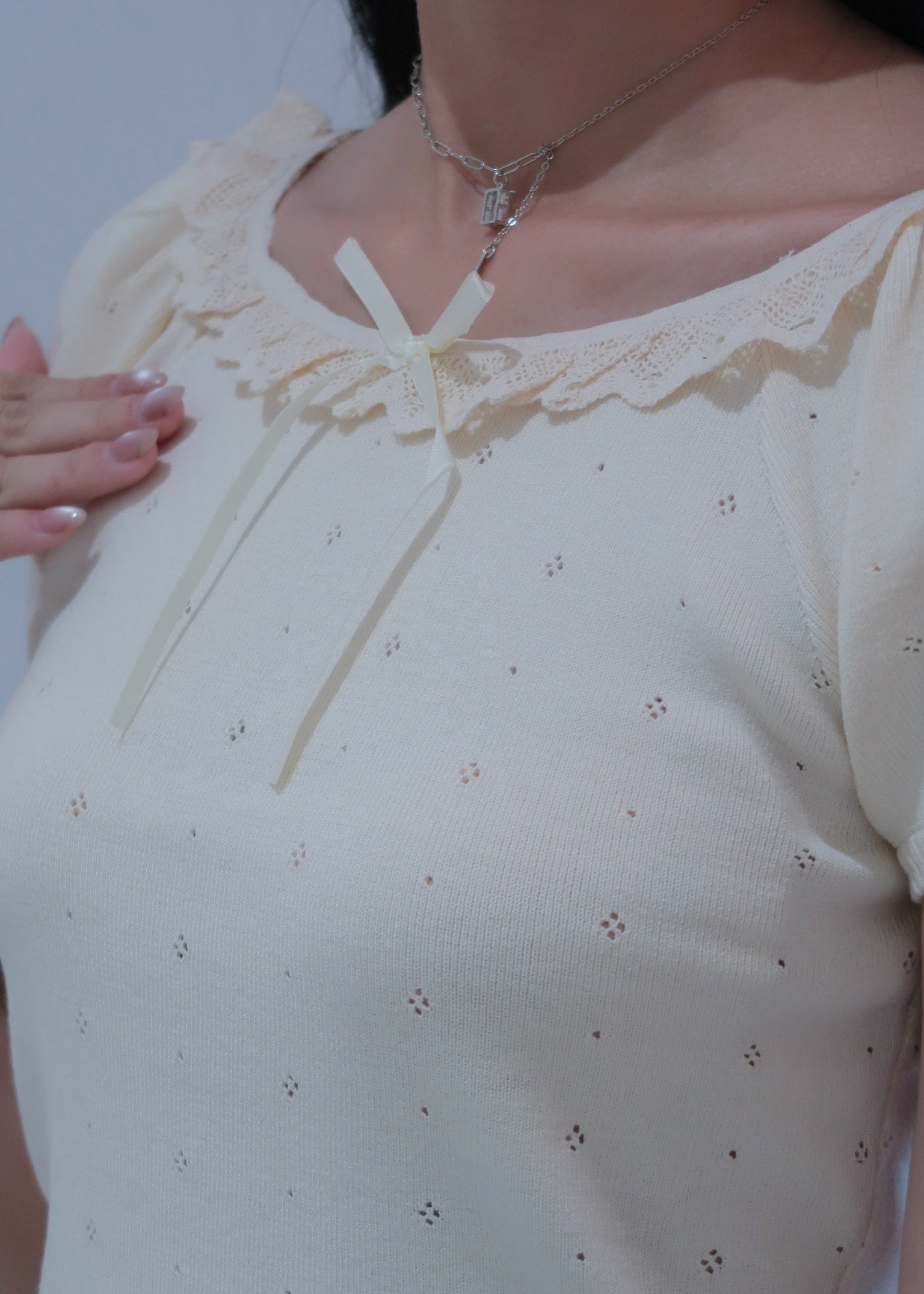 Puff Ruffle Top - Cream Beige