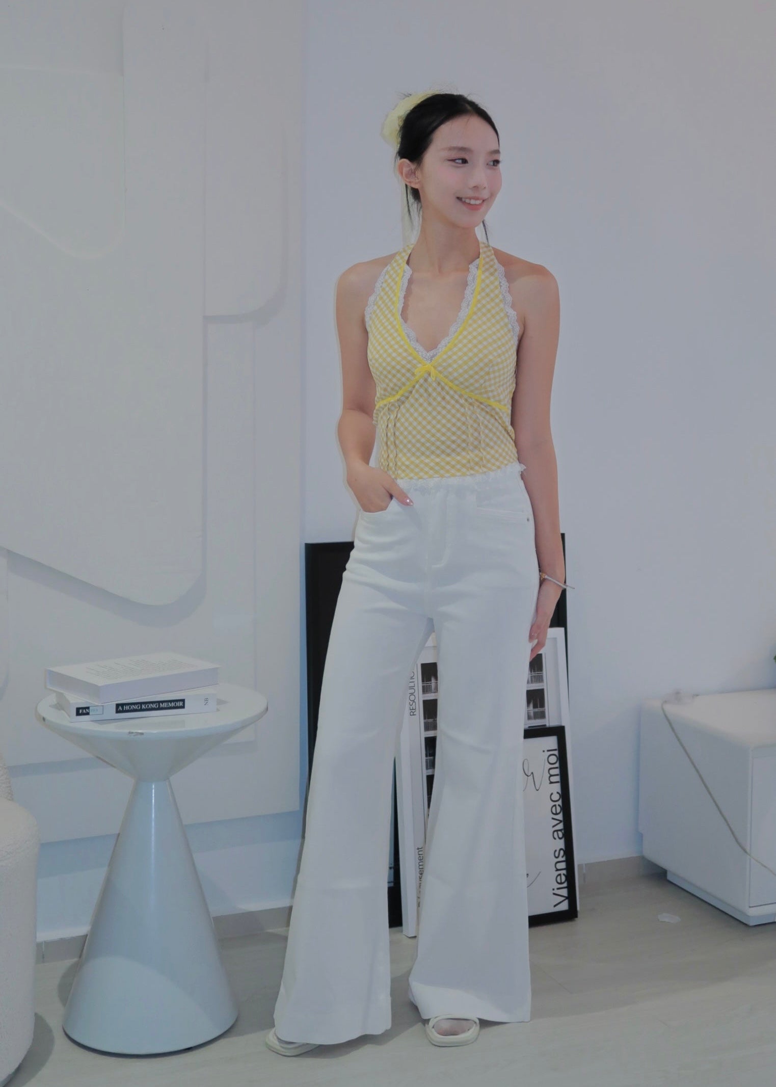 Chic Bow Halter Top - Yellow