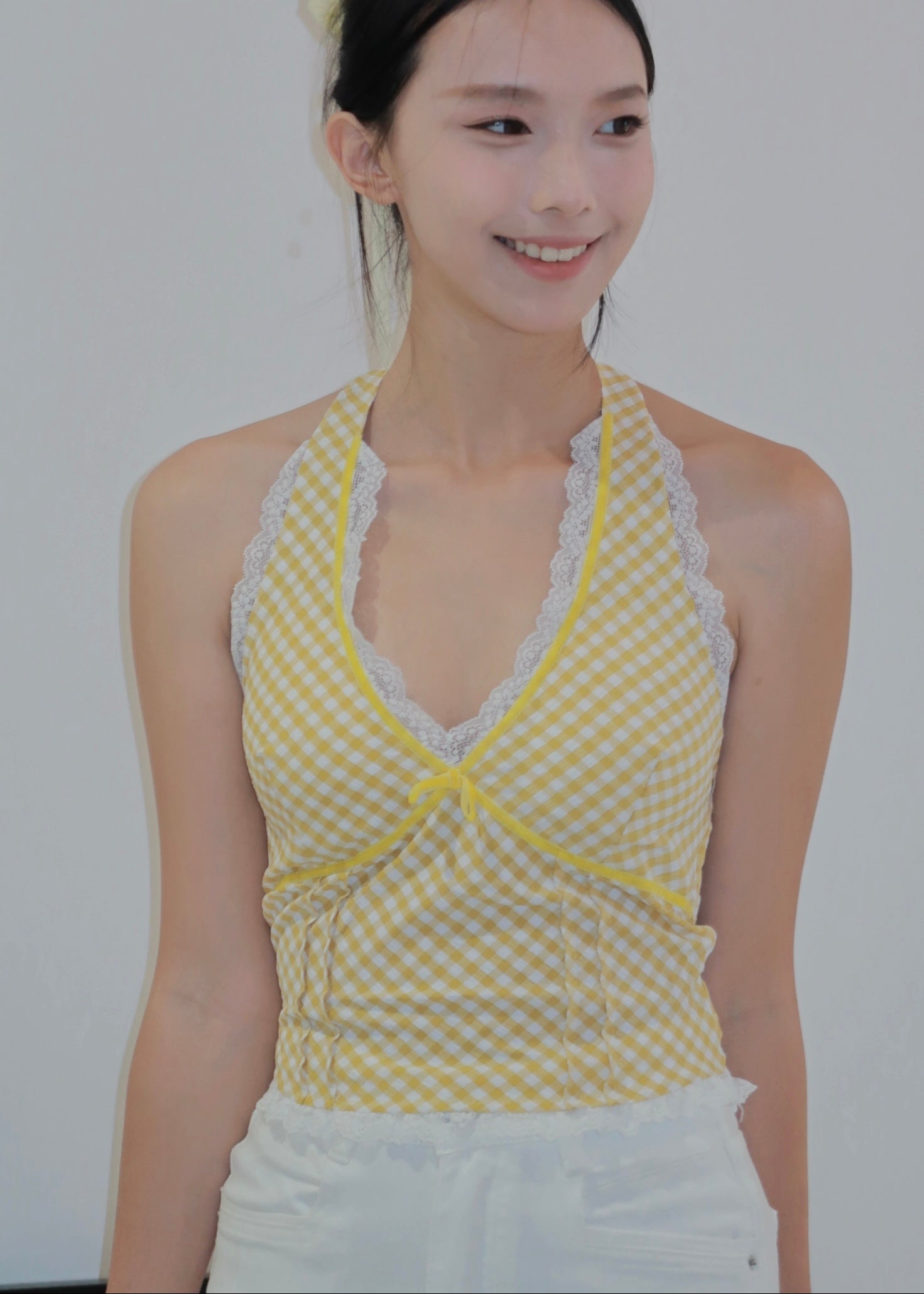 Chic Bow Halter Top - Yellow