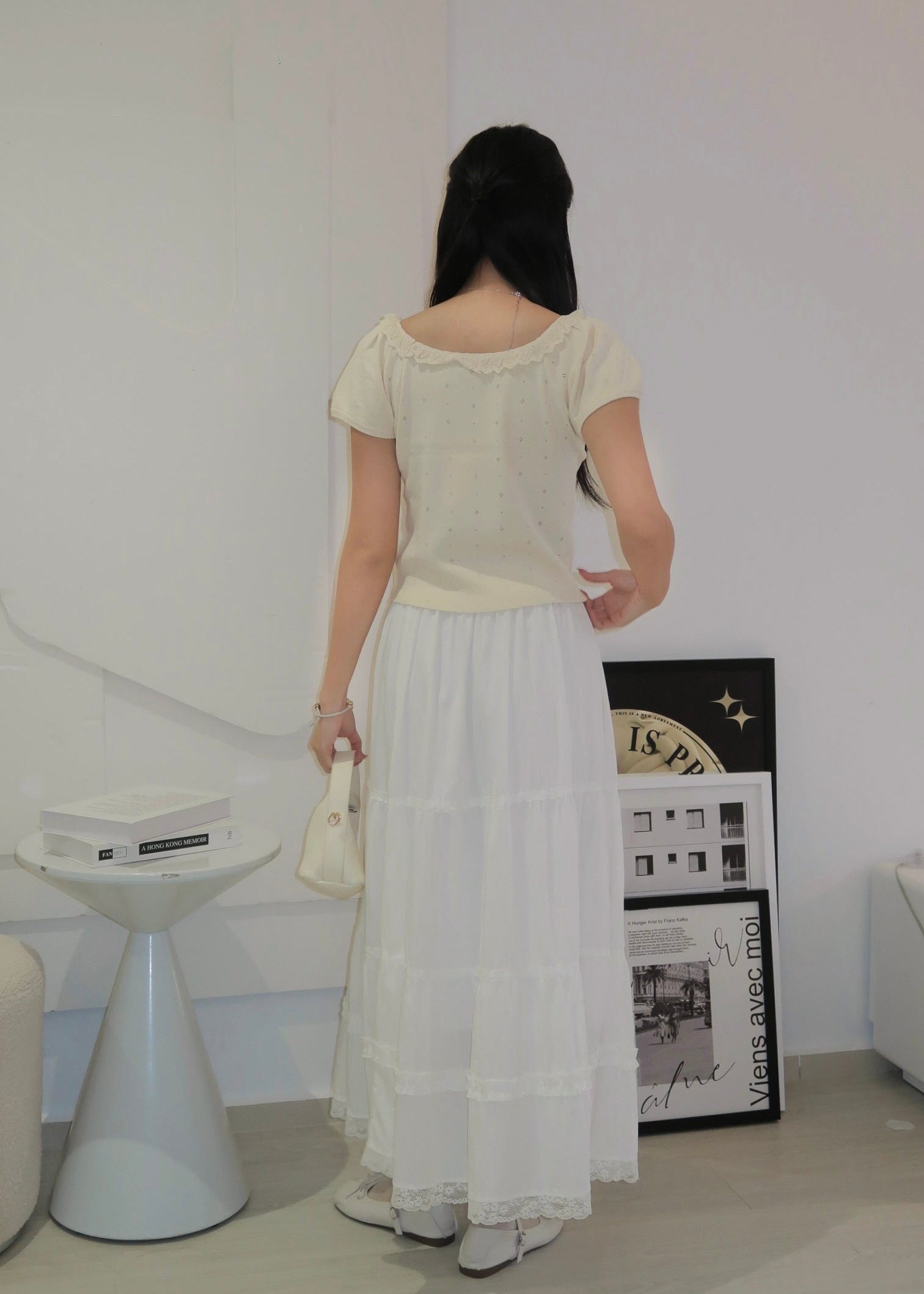 Puff Ruffle Top - Cream Beige