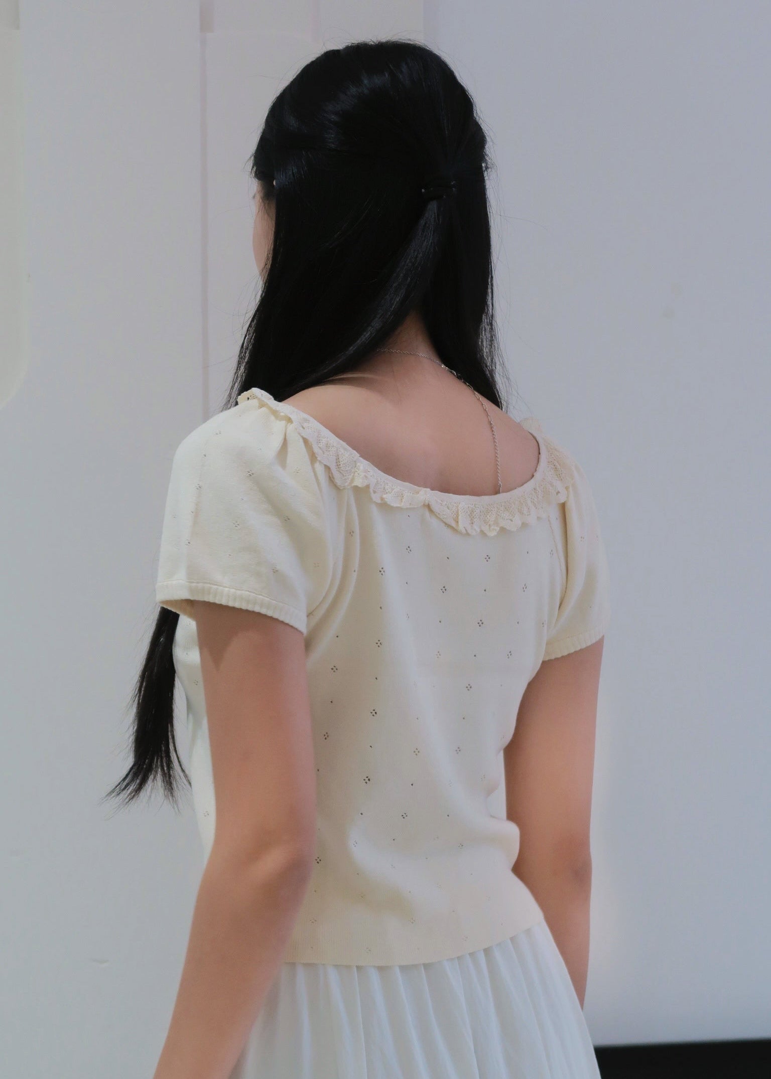 Puff Ruffle Top - Cream Beige