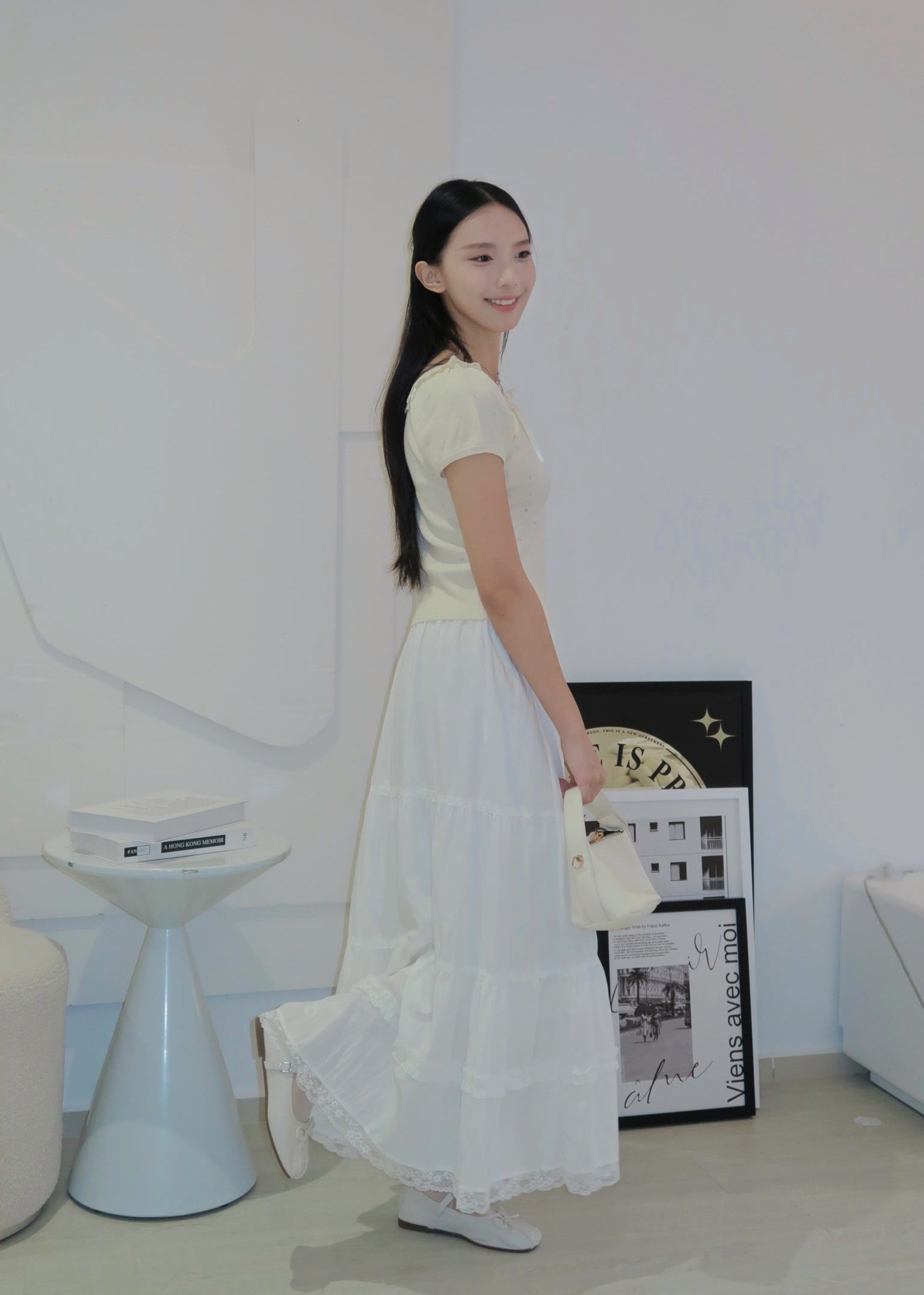 Puff Ruffle Top - Cream Beige