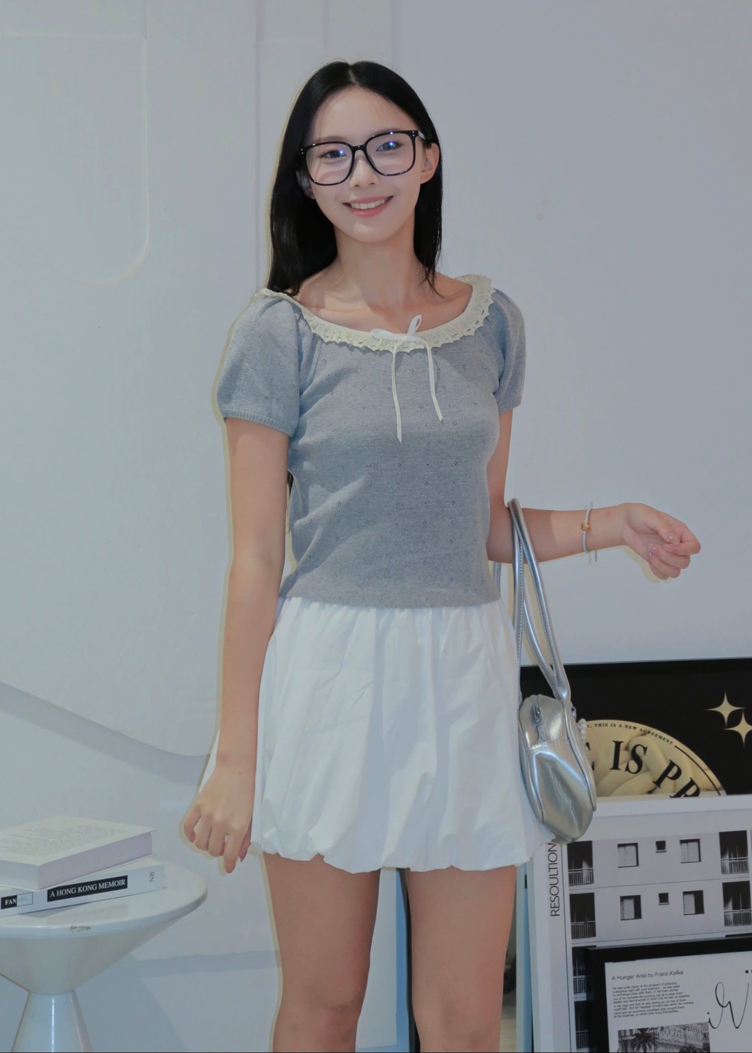 Puff Ruffle Top - Grey