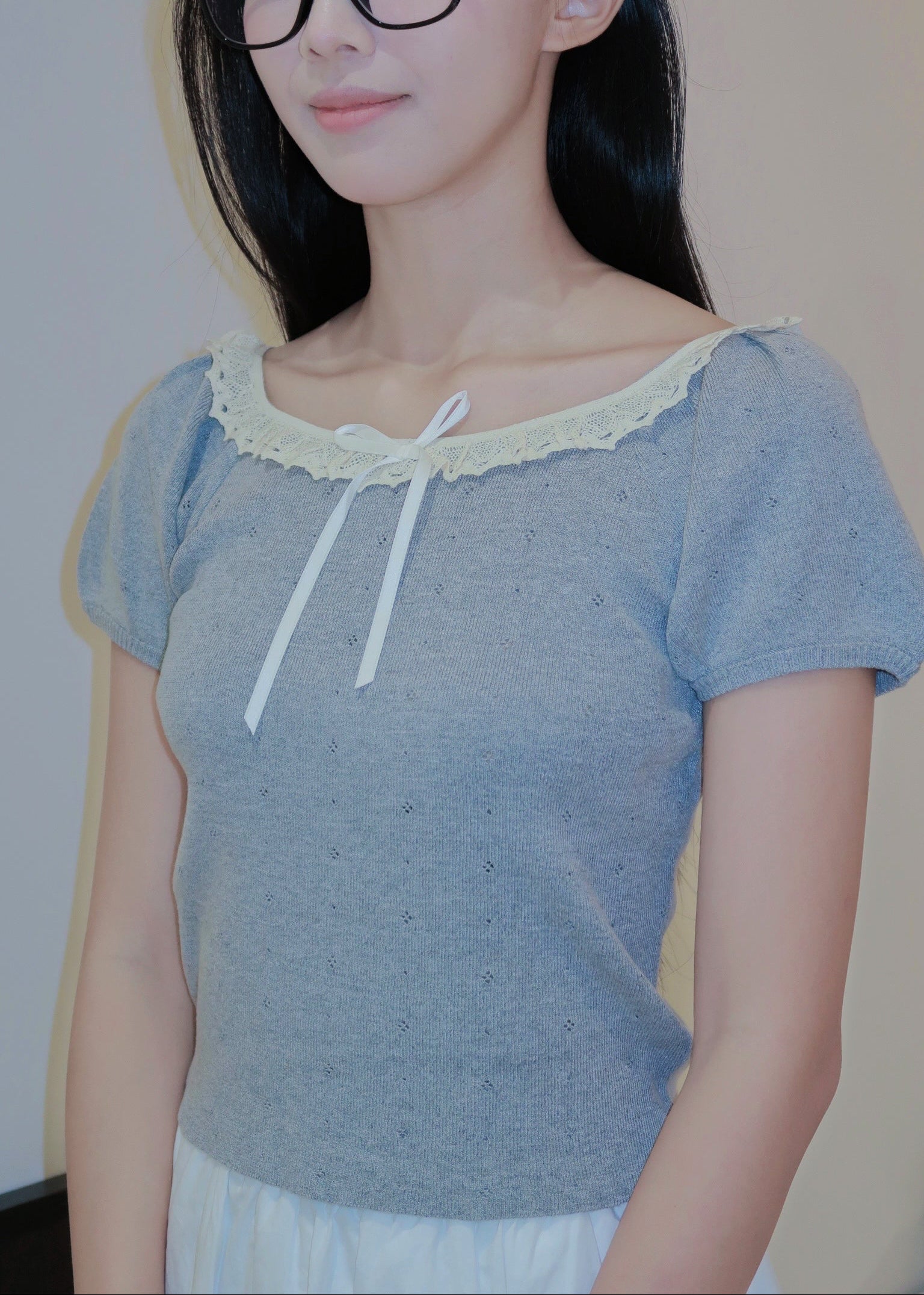 Puff Ruffle Top - Grey