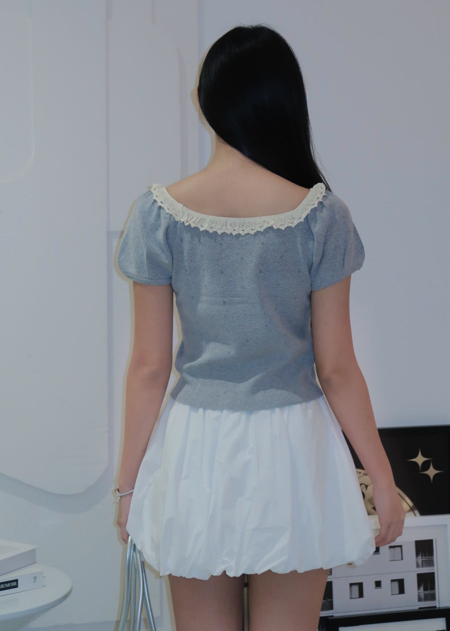 Puff Ruffle Top - Grey