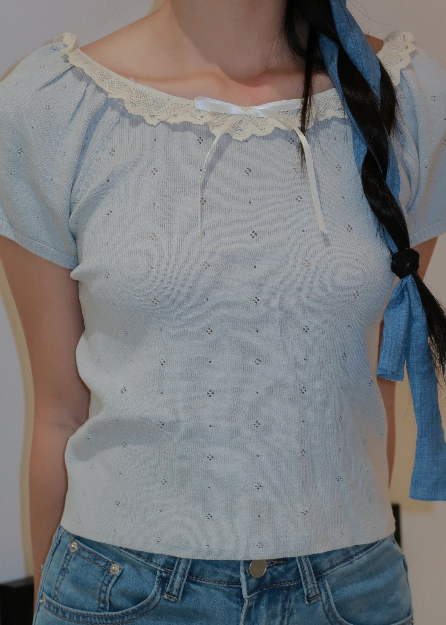 Puff Ruffle Top - Blue