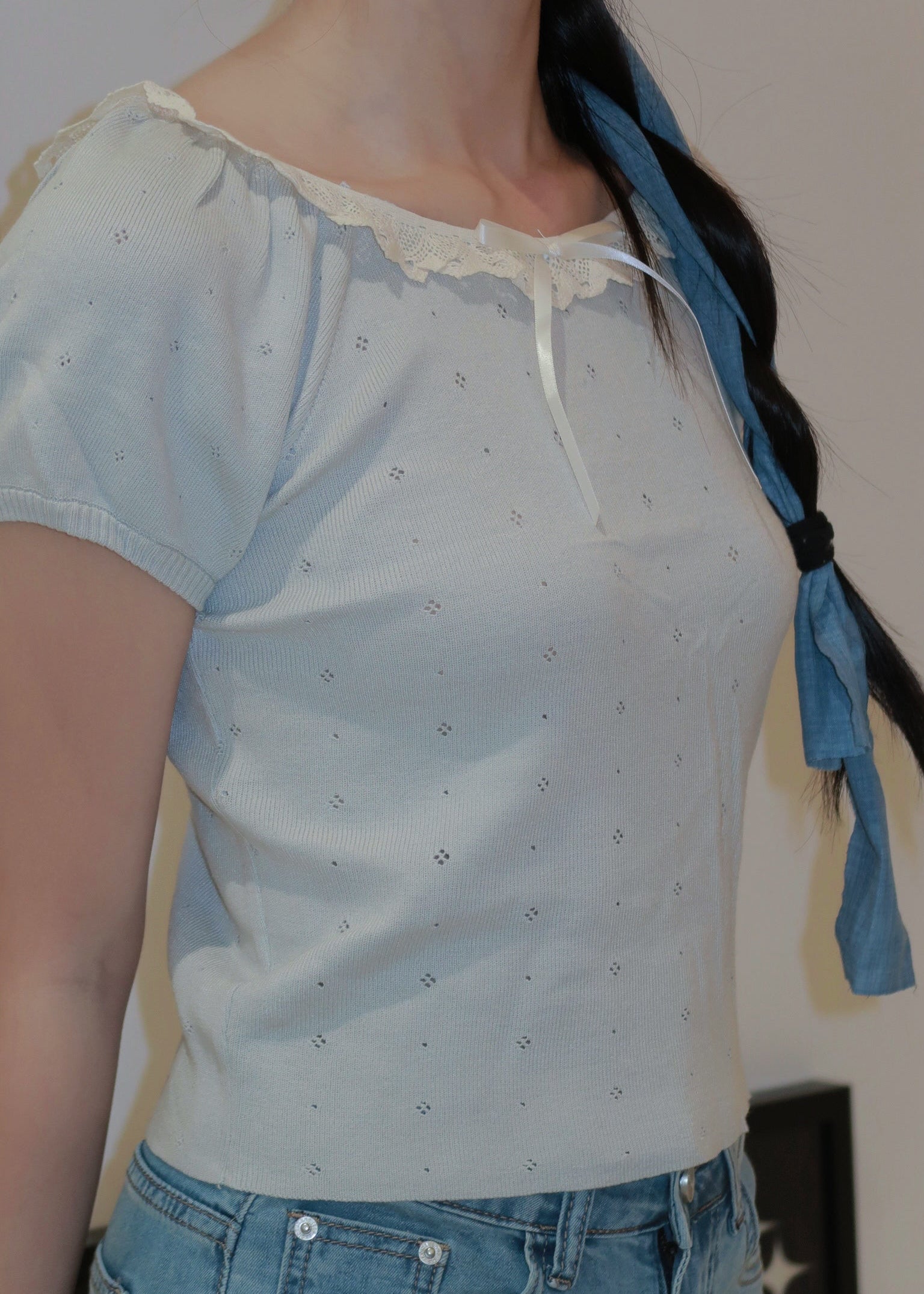 Puff Ruffle Top - Blue