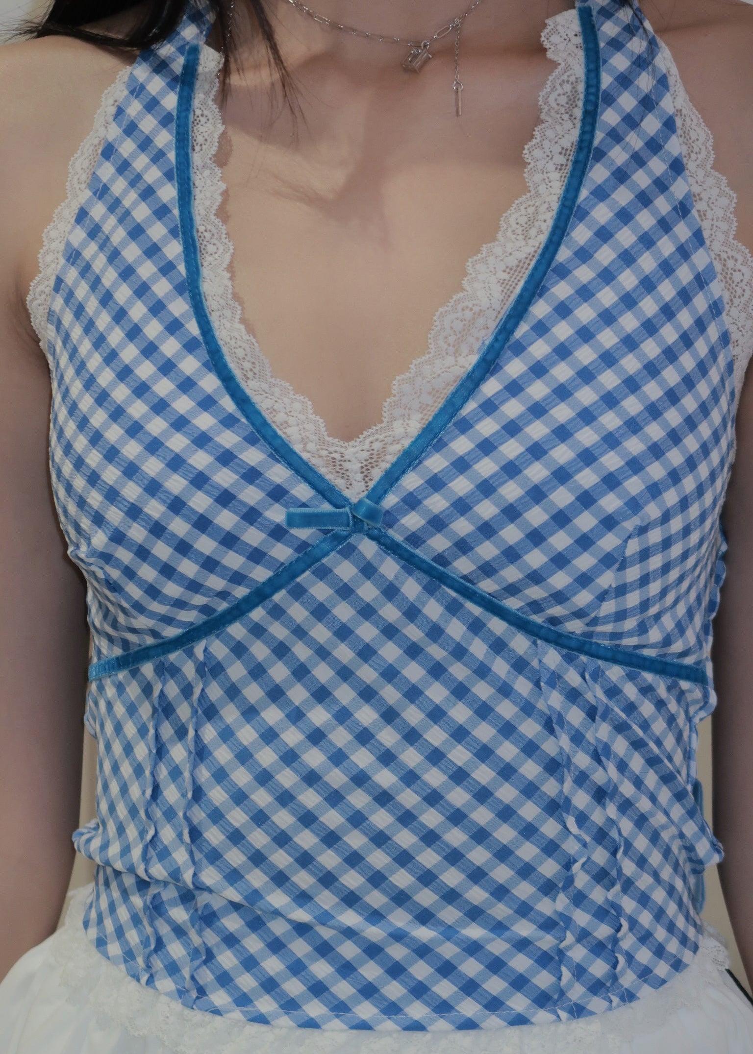 Chic Bow Halter Top - Blue