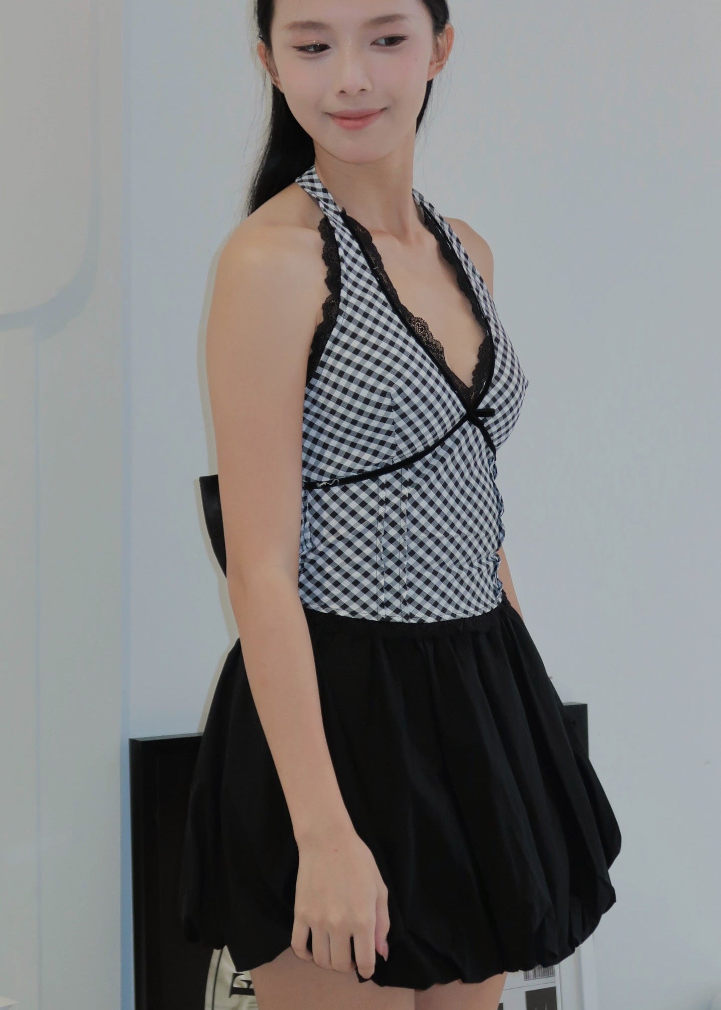 Chic Bow Halter Top - Black
