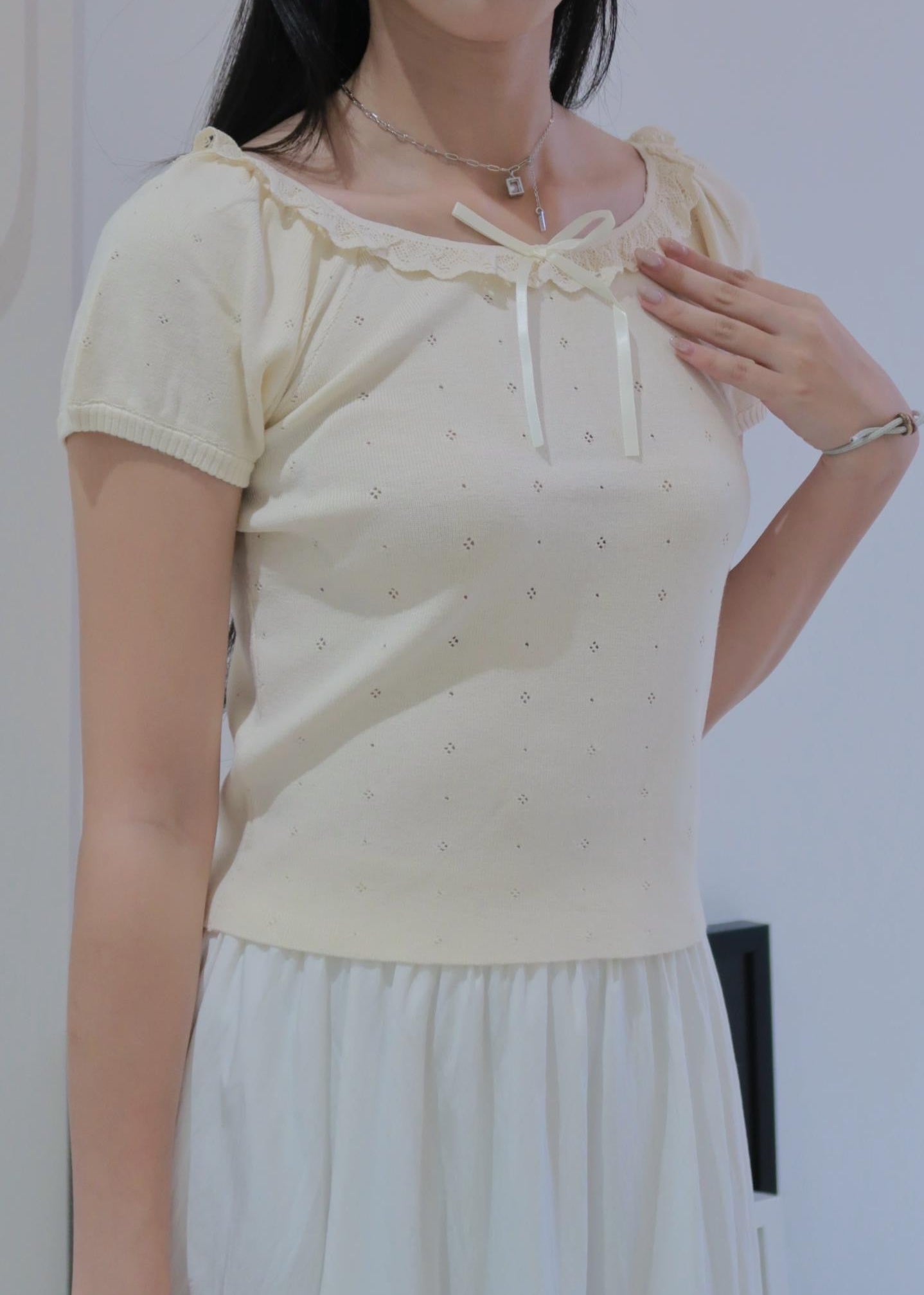 Puff Ruffle Top - Cream Beige