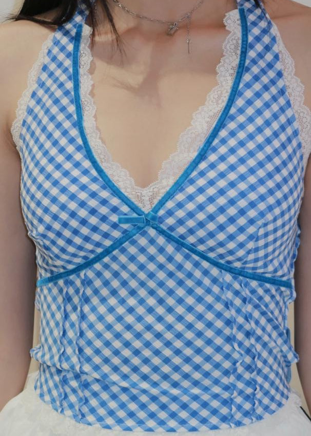 Chic Bow Halter Top - Blue