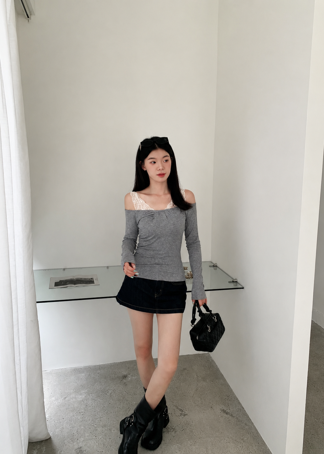【Pre-Order】Vivia Off-Shoulder Top - Grey