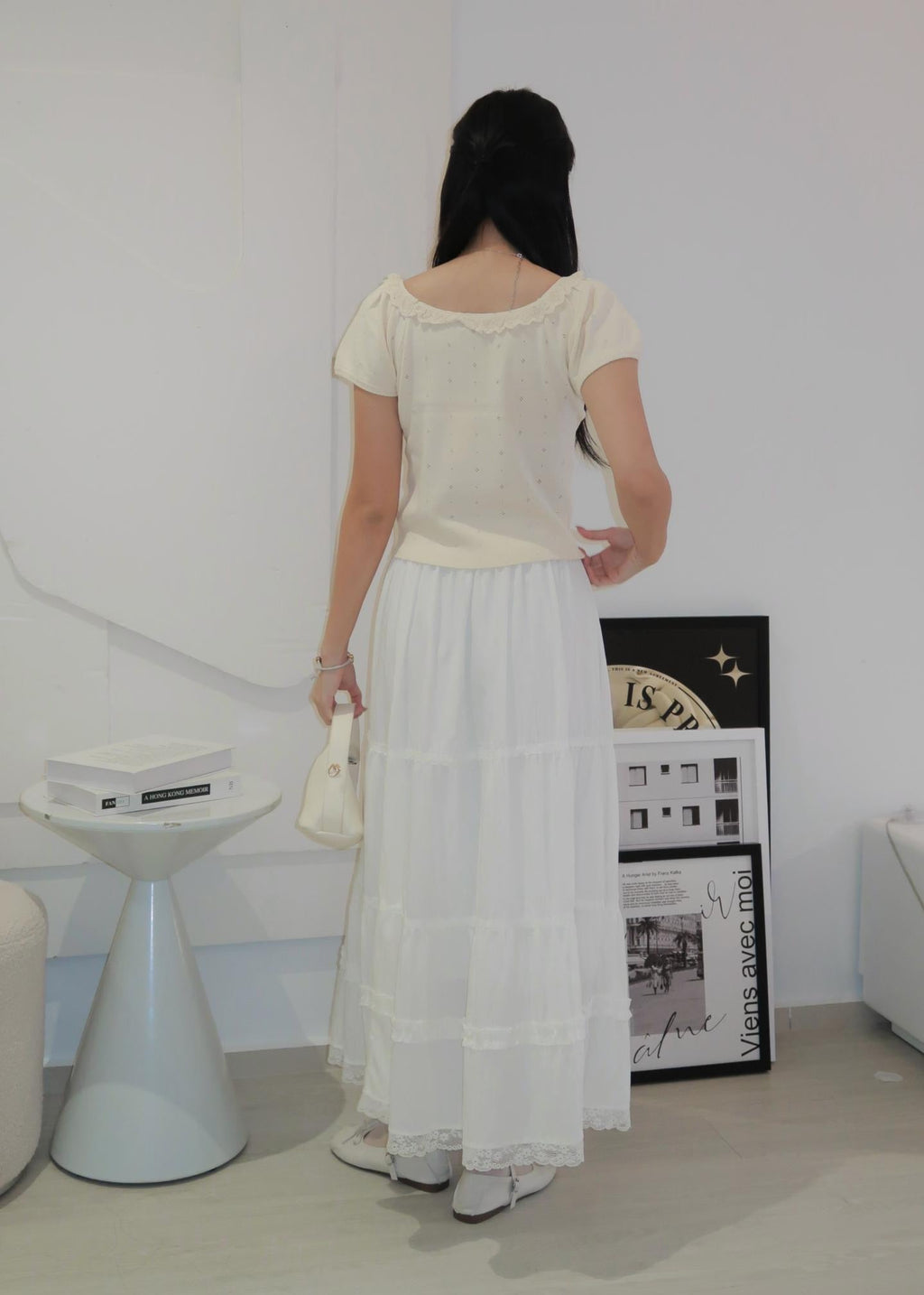 Puff Ruffle Top - Cream Beige