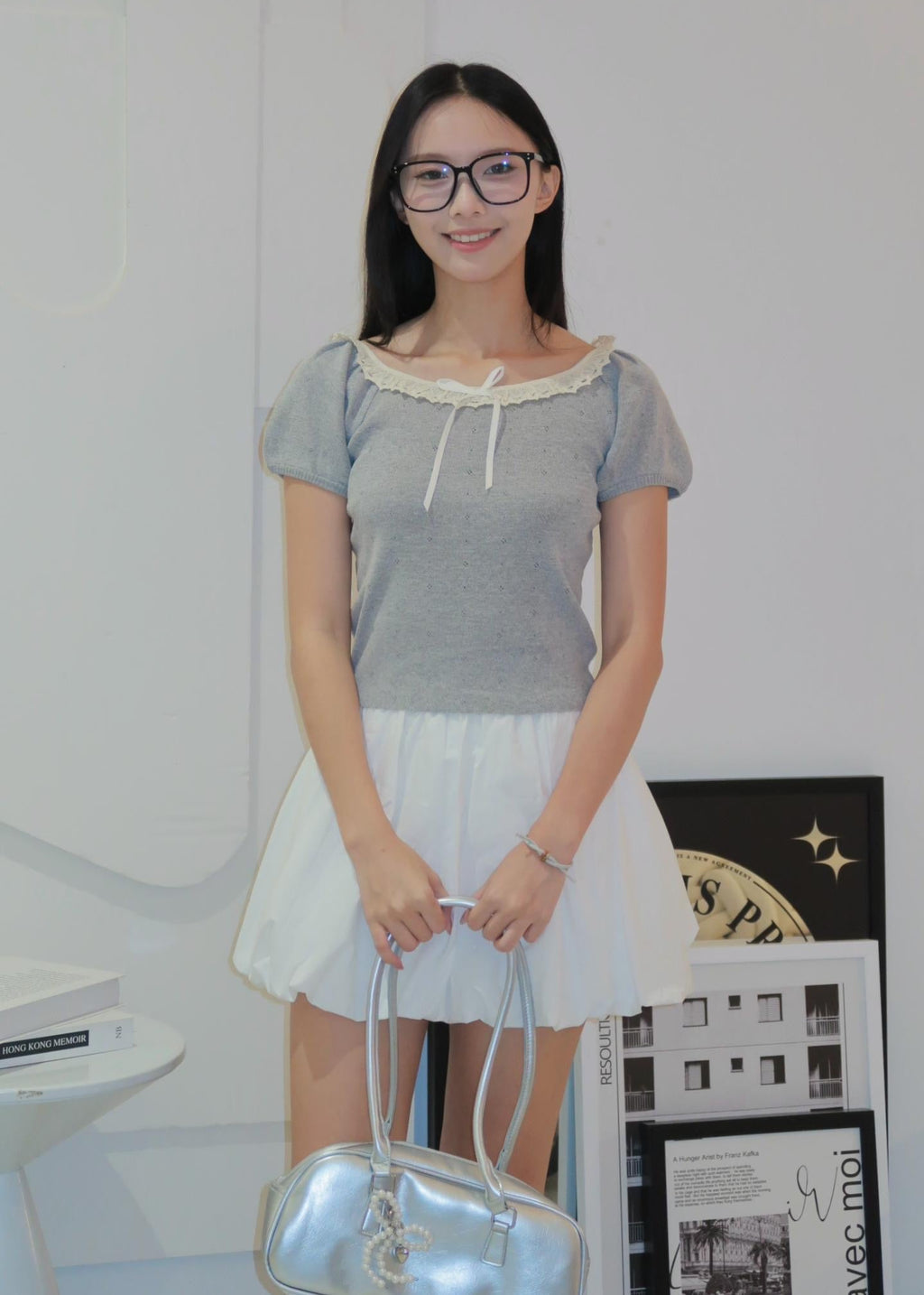 Puff Ruffle Top - Grey