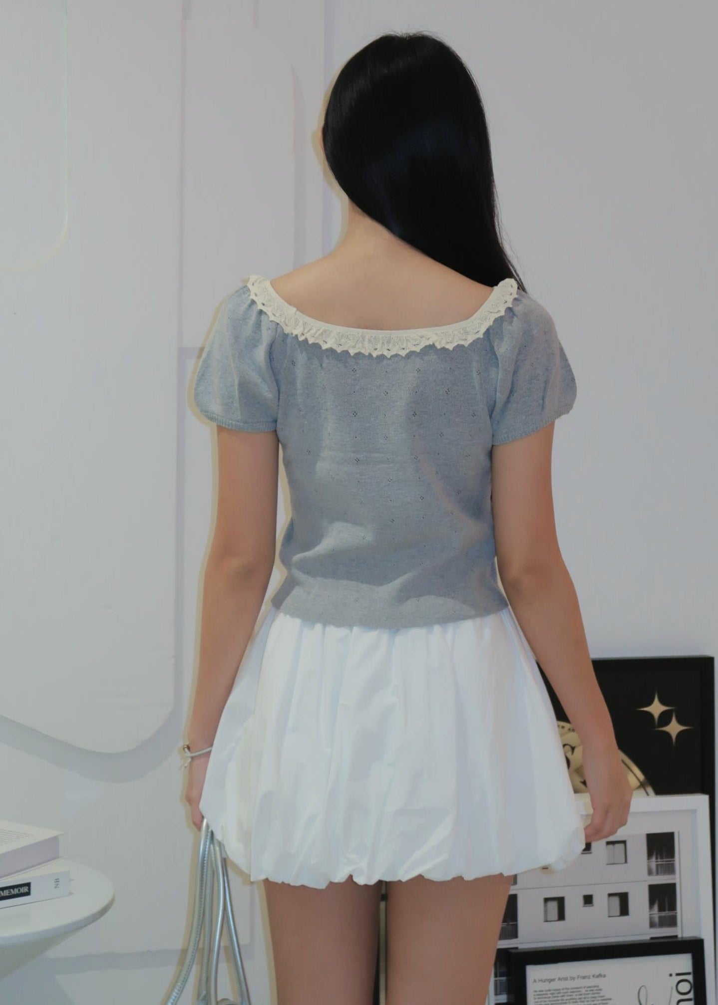 Puff Ruffle Top - Grey