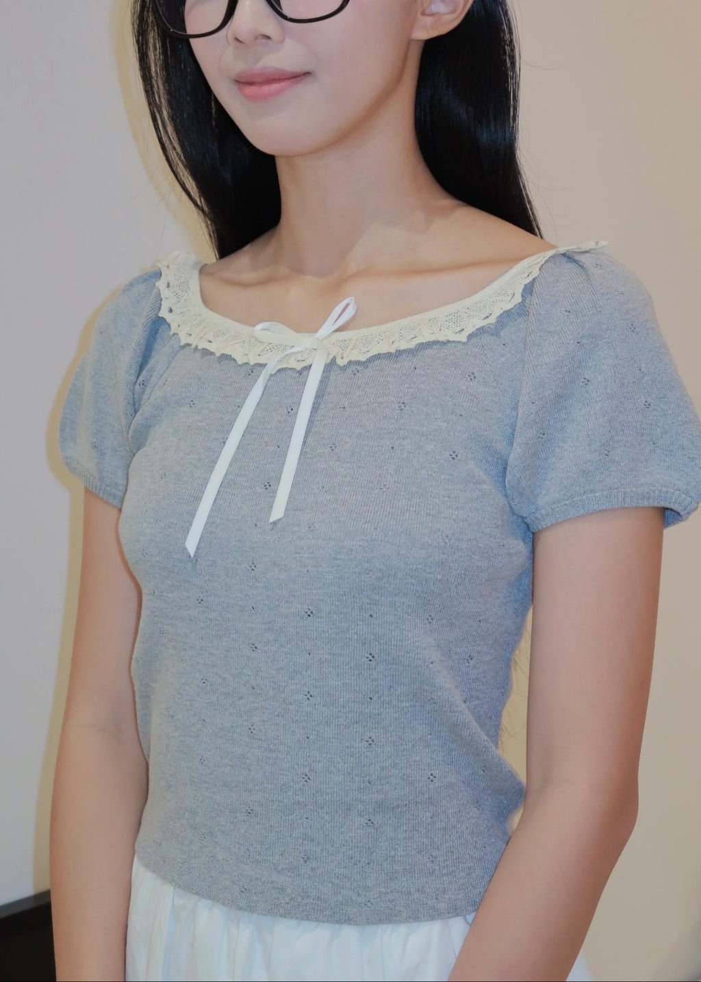 Puff Ruffle Top - Grey