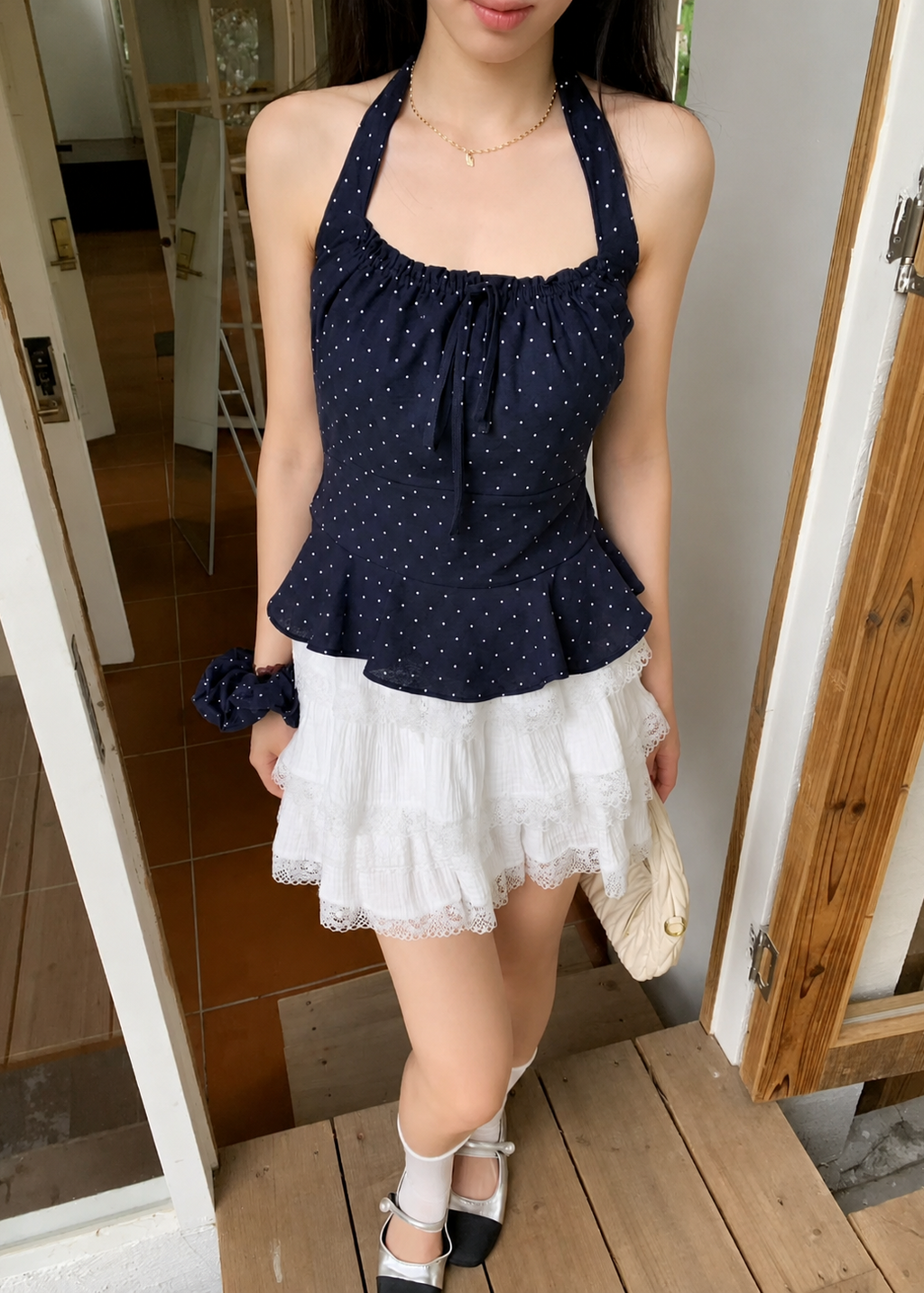 Harper Polka Top - Navy