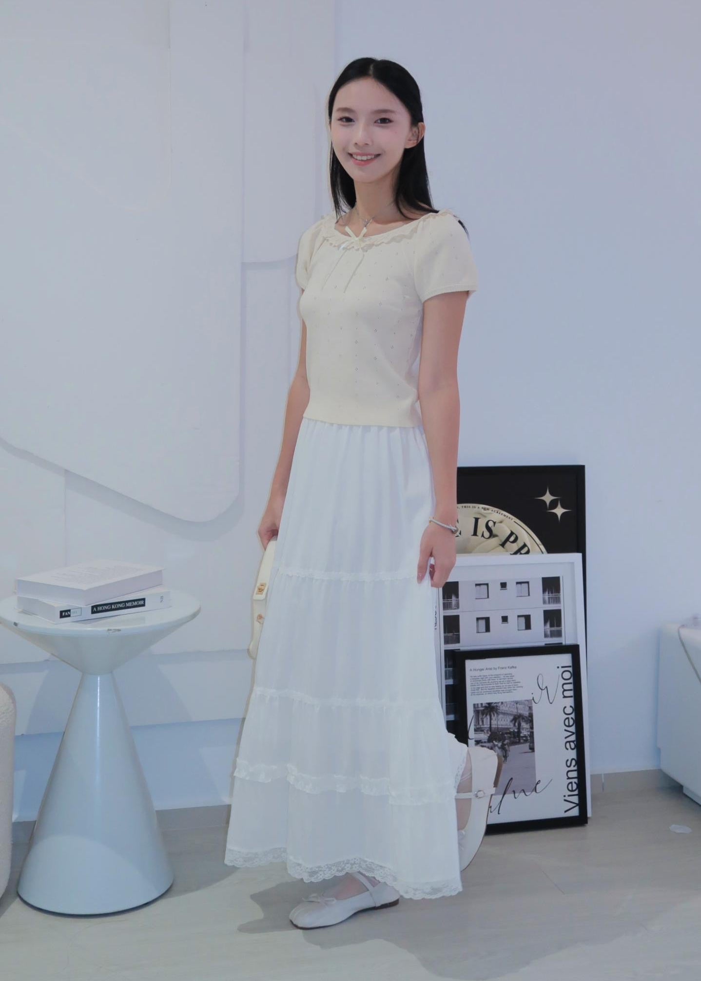 Puff Ruffle Top - Cream Beige