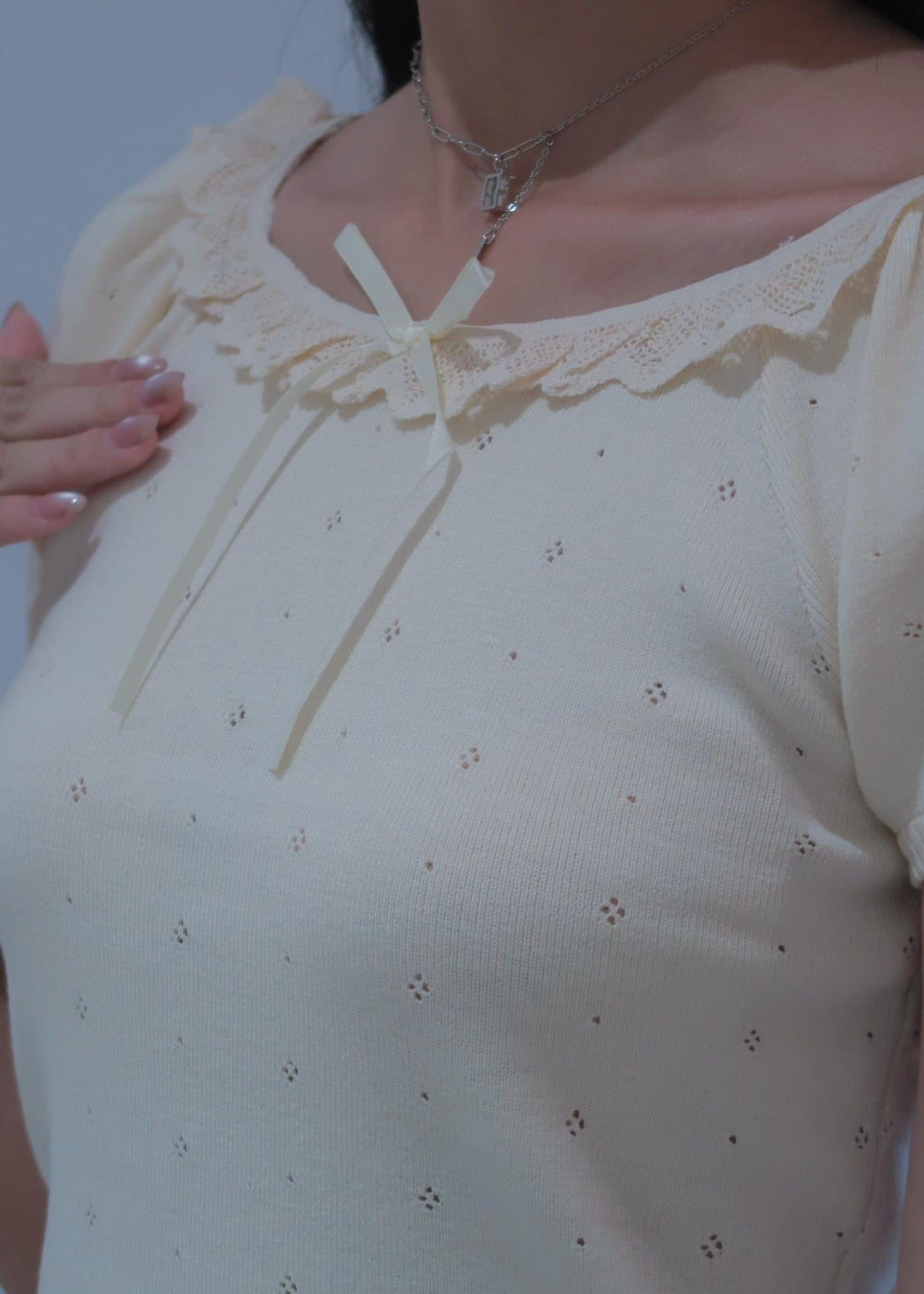 Puff Ruffle Top - Cream Beige