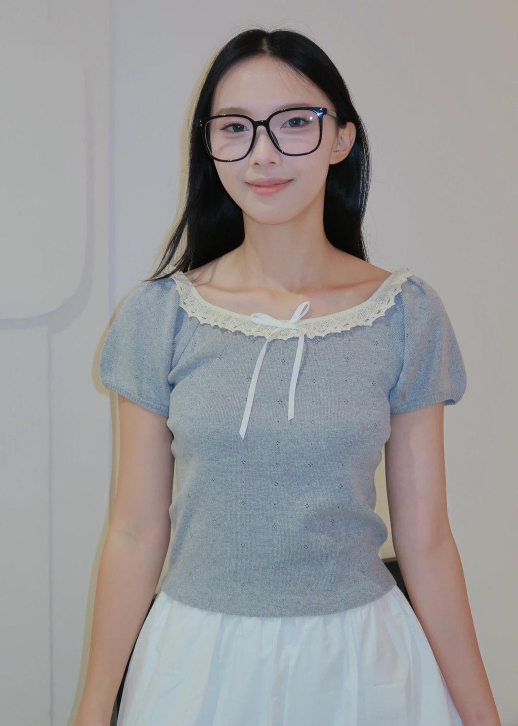Puff Ruffle Top - Grey