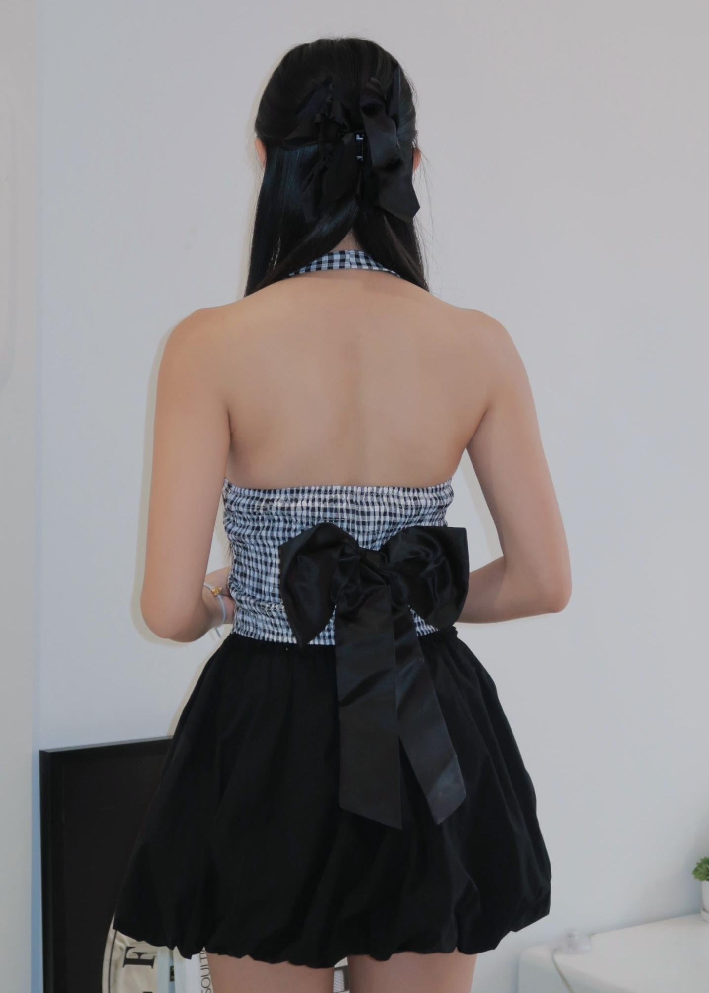 Chic Bow Halter Top - Black