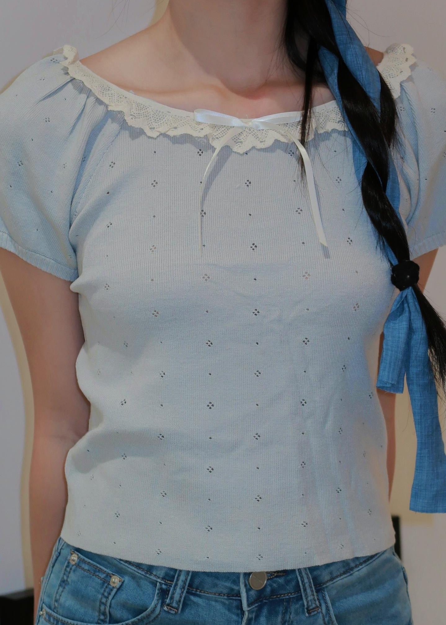 Puff Ruffle Top - Blue