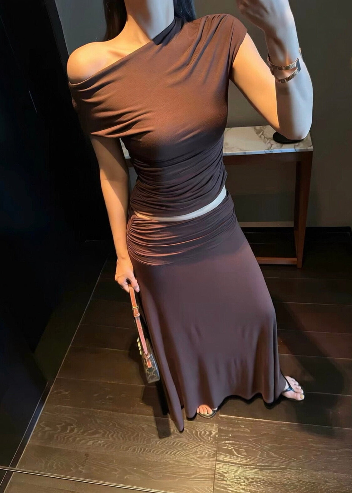 【Pre-Order】Mila Off-Shoulder Set - Brown