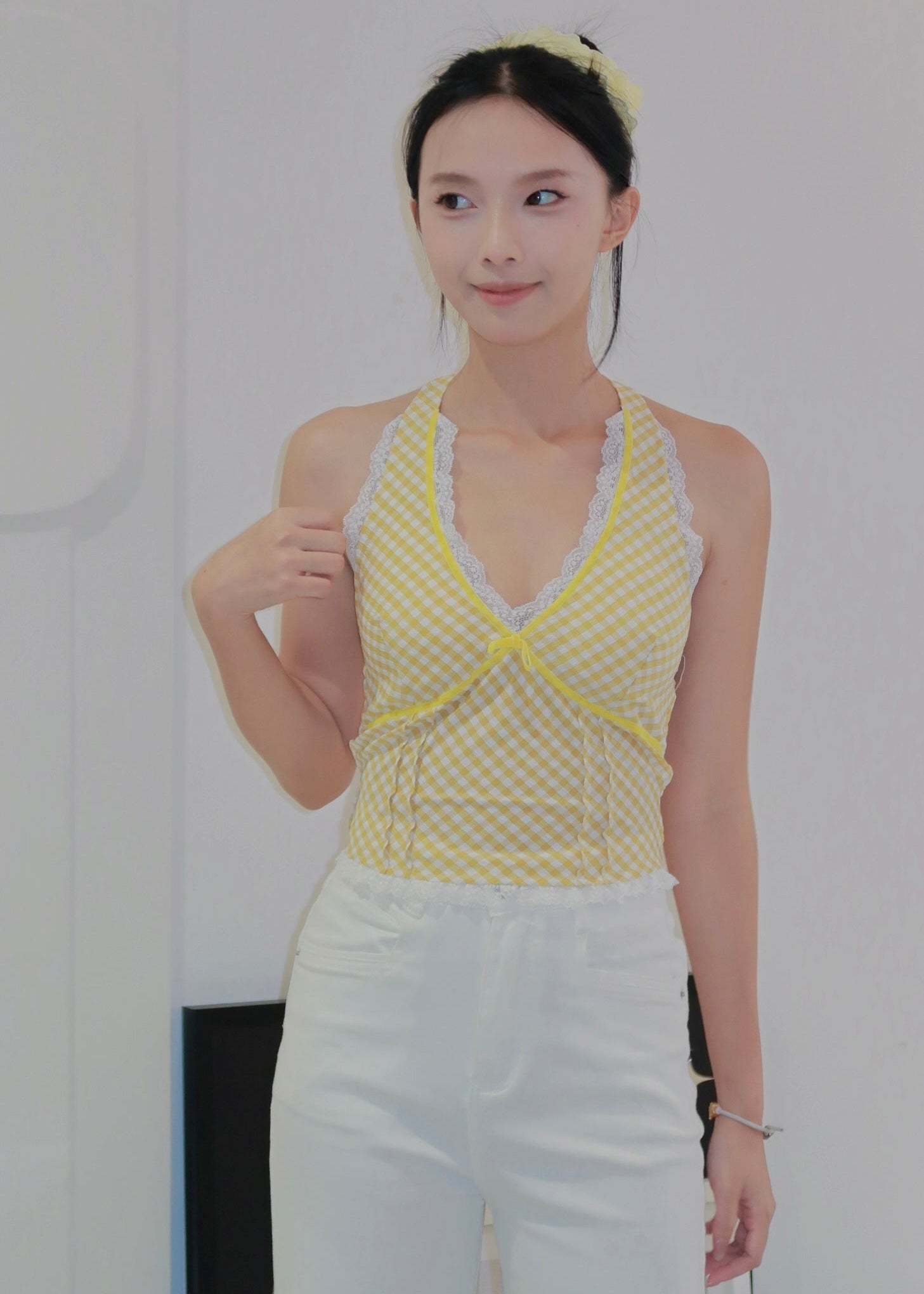 Chic Bow Halter Top - Yellow
