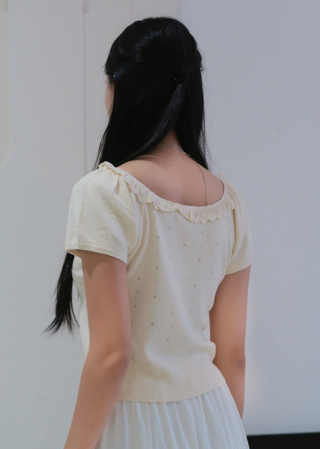 Puff Ruffle Top - Cream Beige