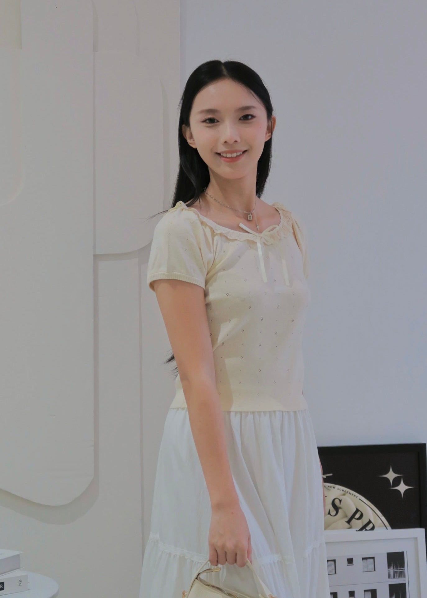 Puff Ruffle Top - Cream Beige