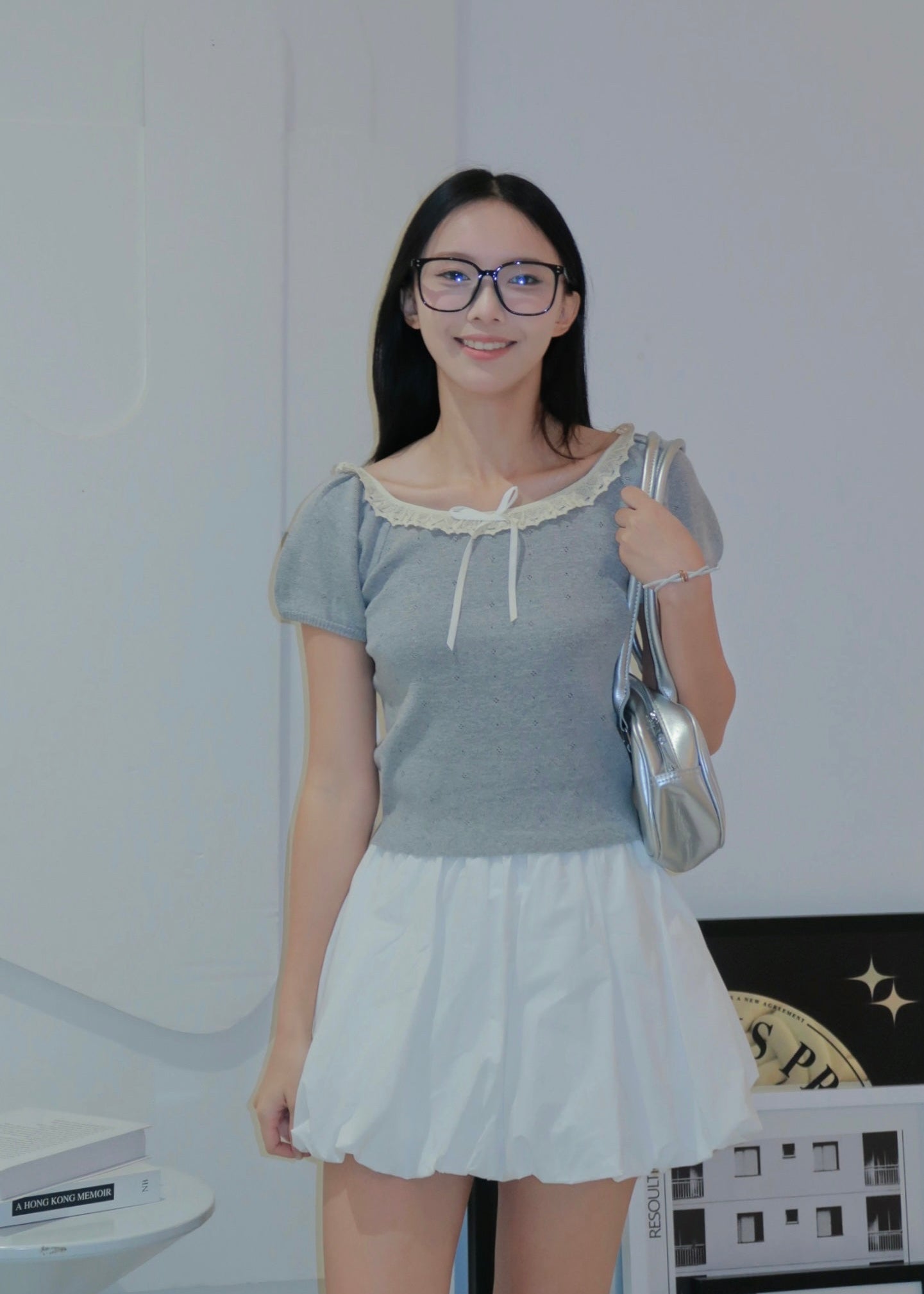 Puff Ruffle Top - Grey