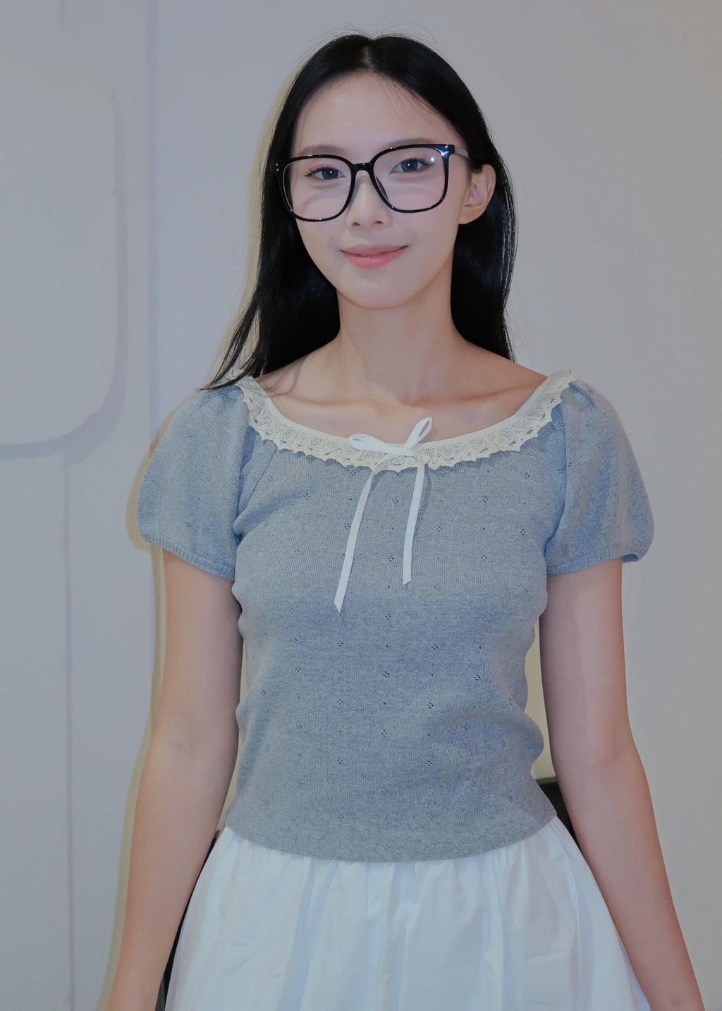 Puff Ruffle Top - Grey