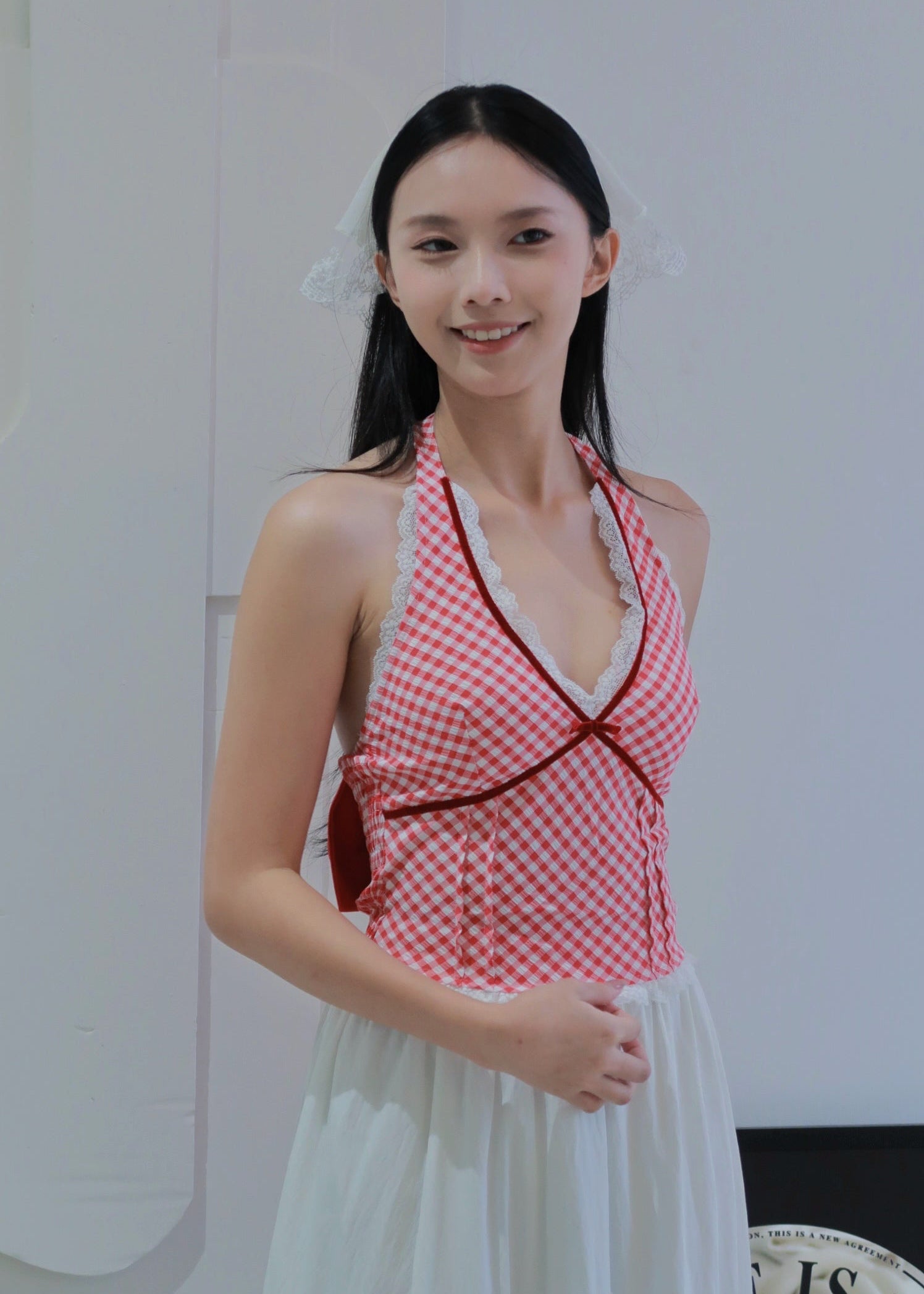 Chic Bow Halter Top - Red