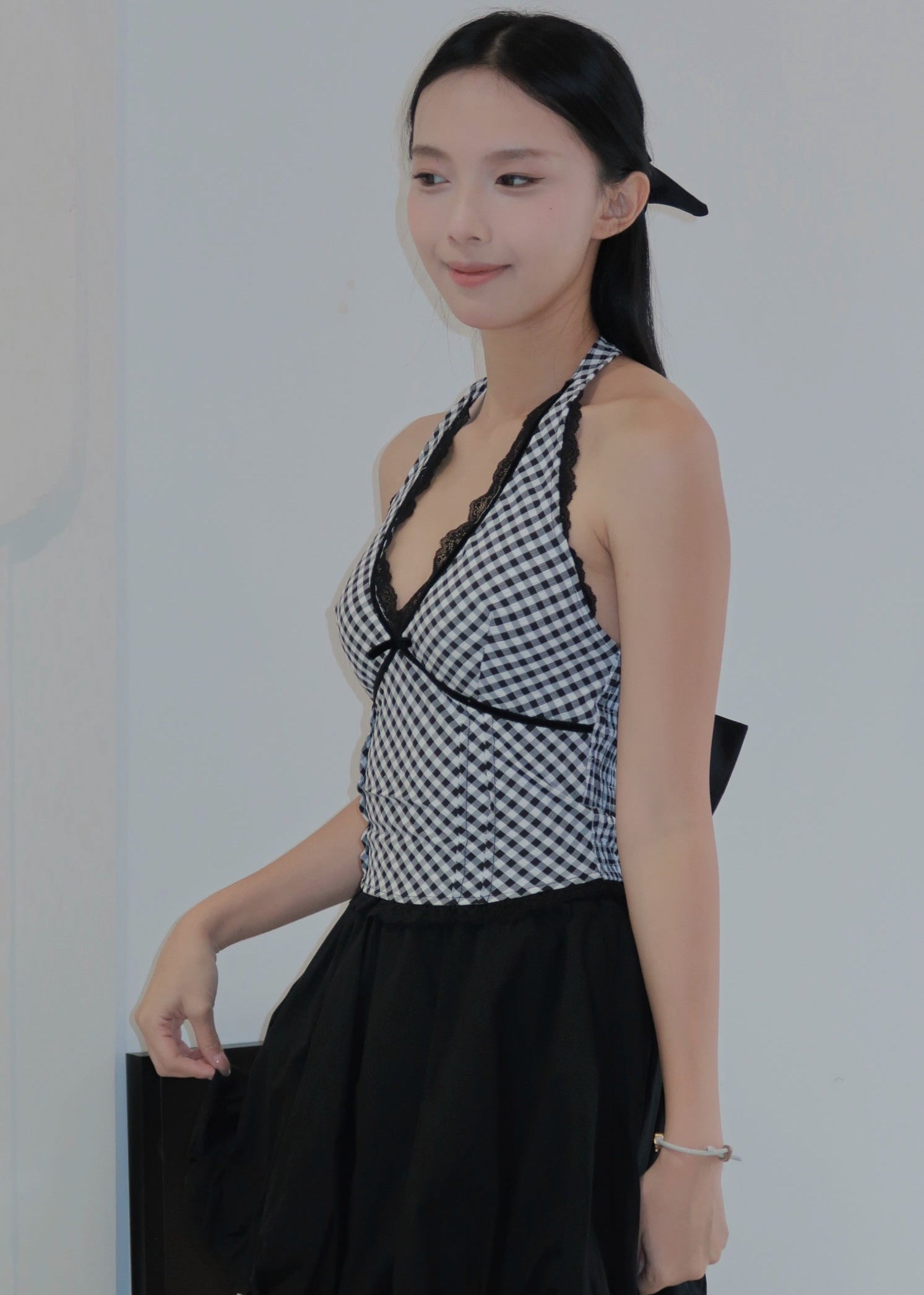 Chic Bow Halter Top - Black