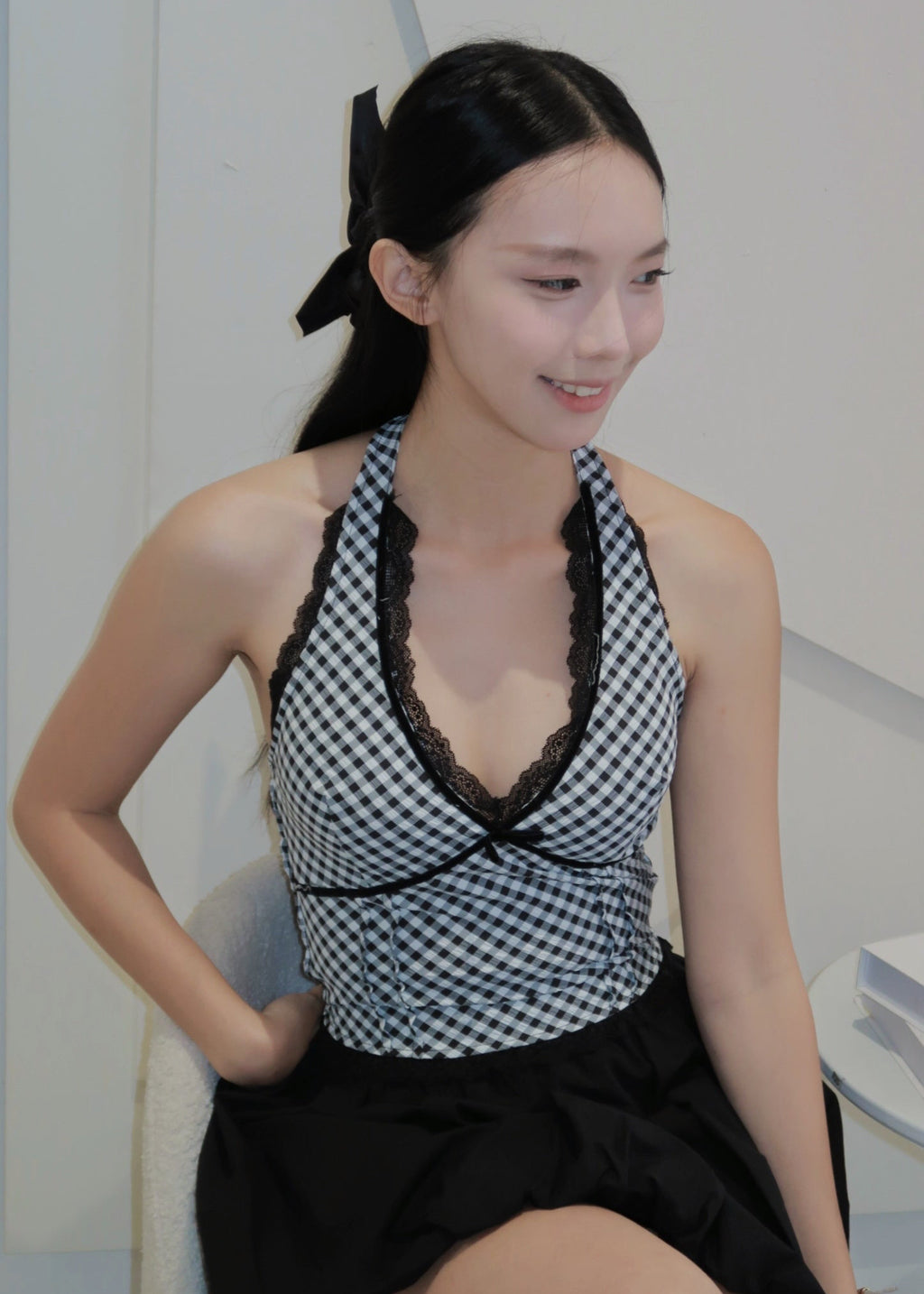 Chic Bow Halter Top - Black