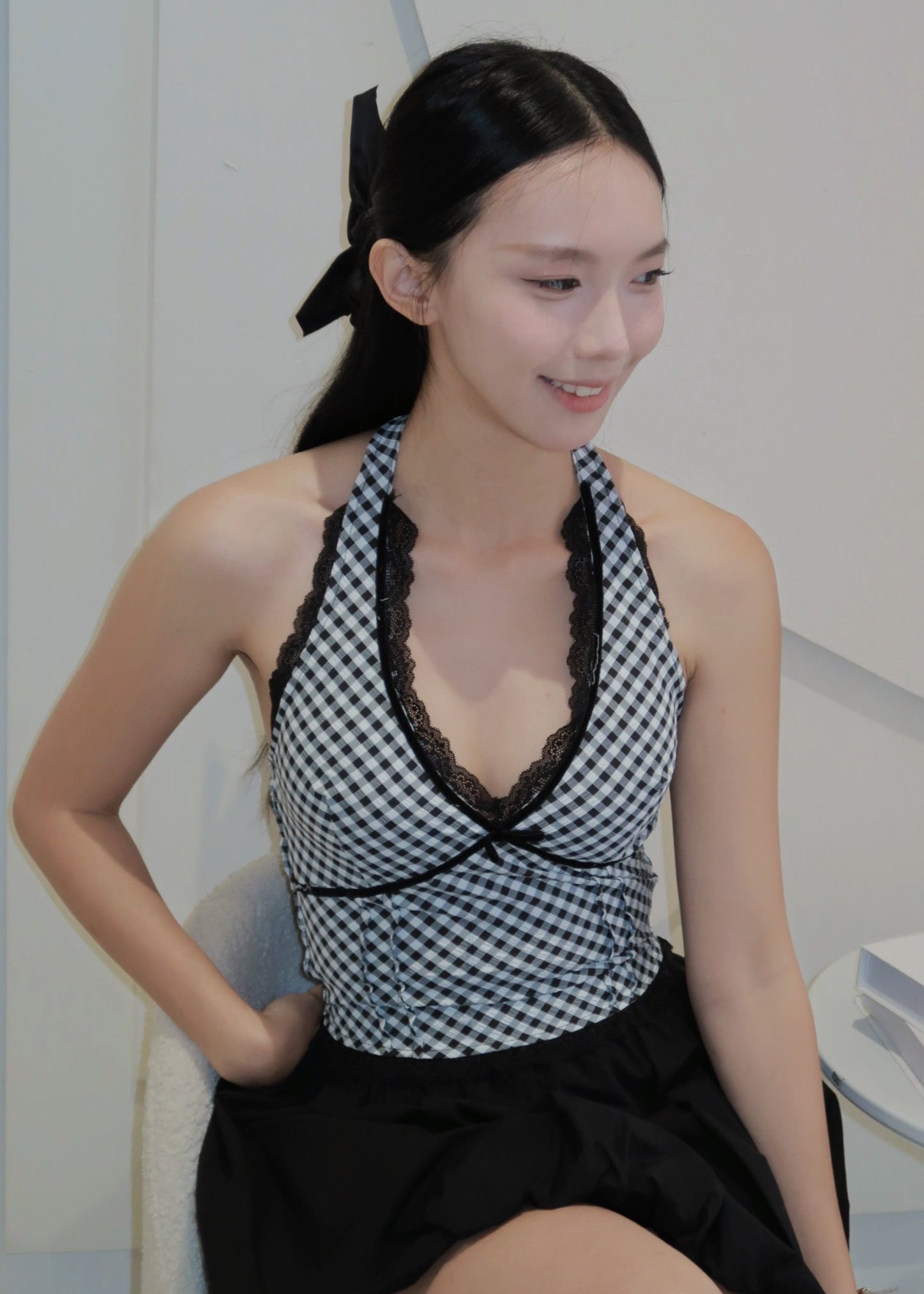 Chic Bow Halter Top - Black