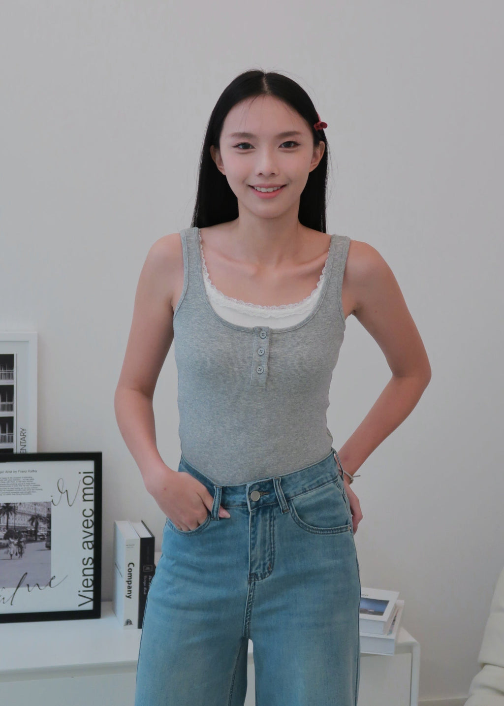 Everyday Duo Lace Top - Grey