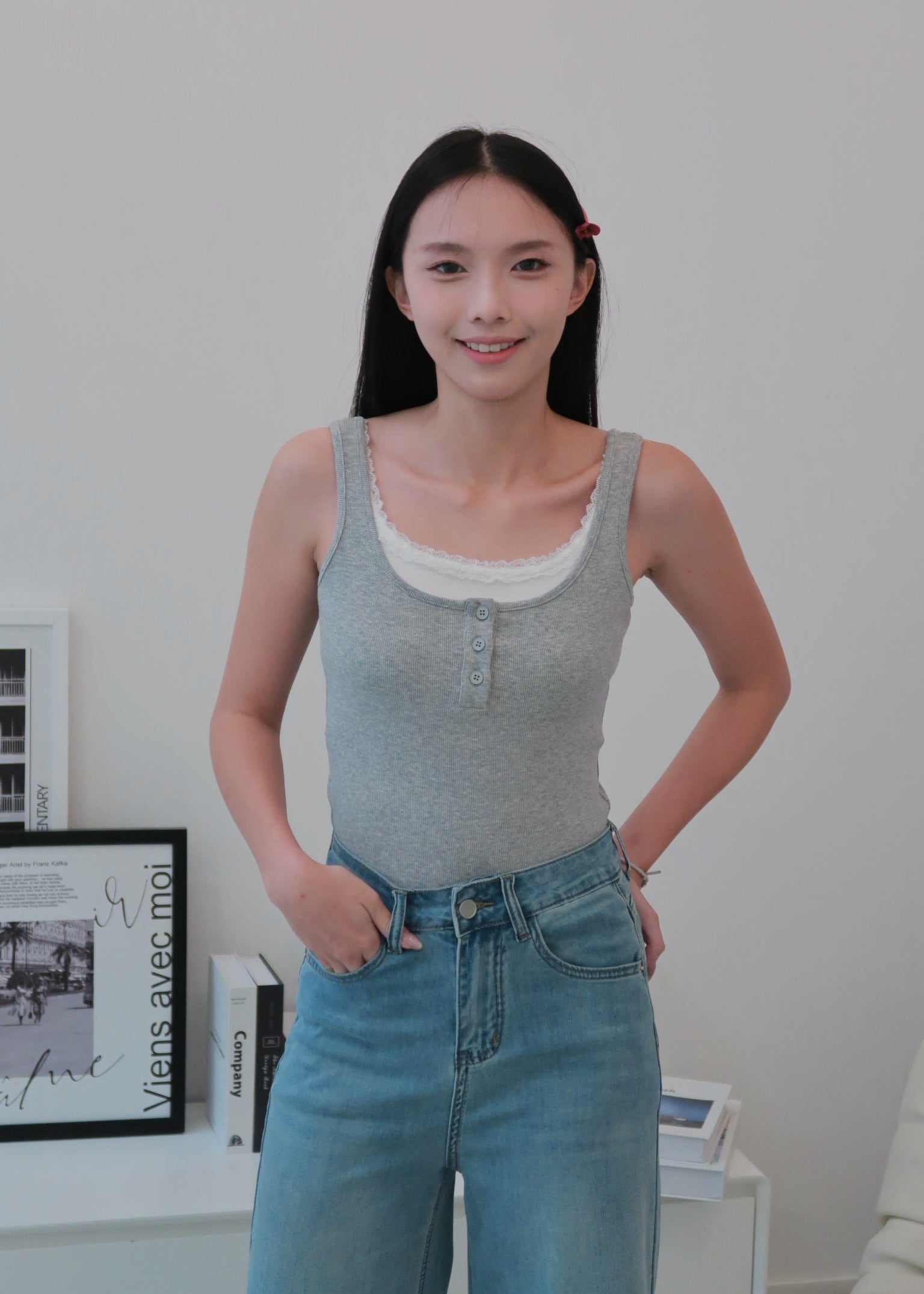 Everyday Duo Lace Top - Grey