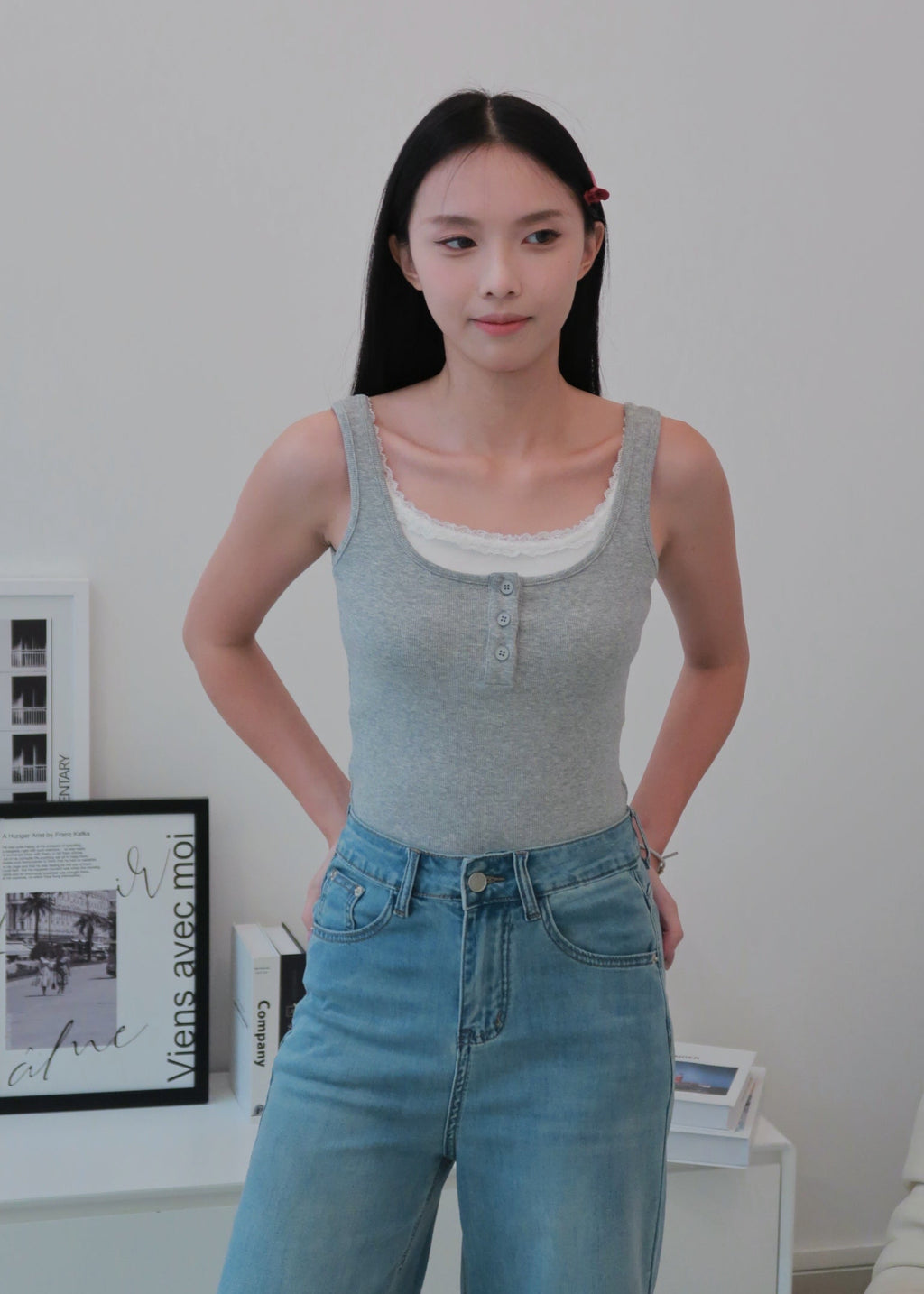 Everyday Duo Lace Top - Grey