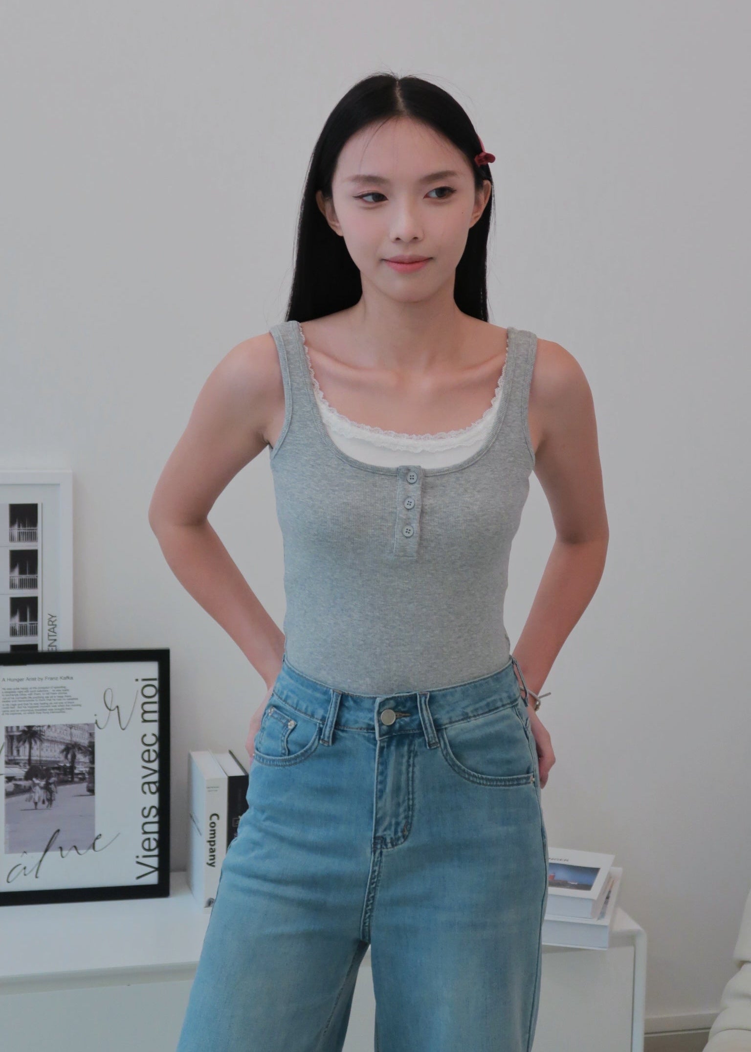 Everyday Duo Lace Top - Grey