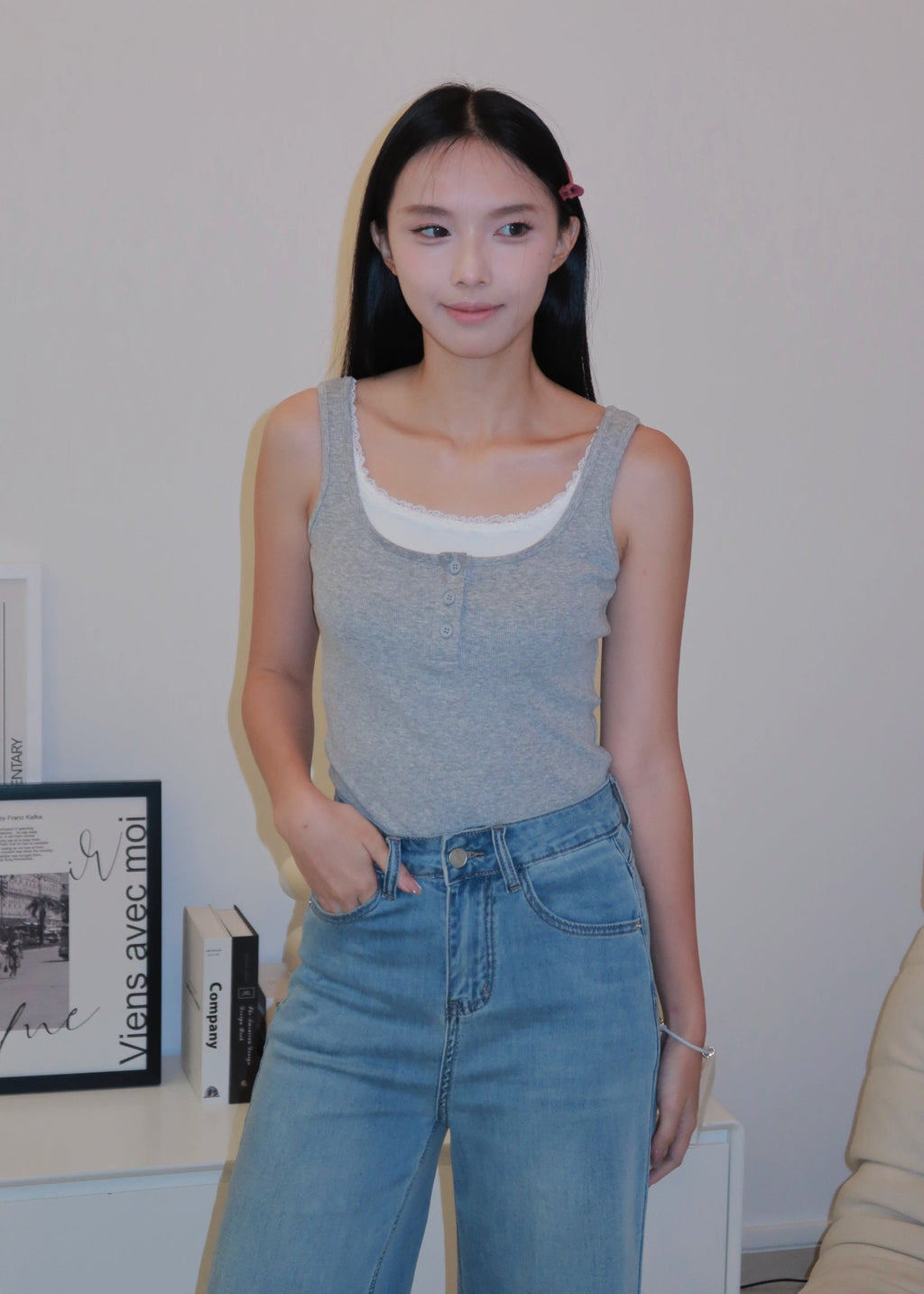 Everyday Duo Lace Top - Grey