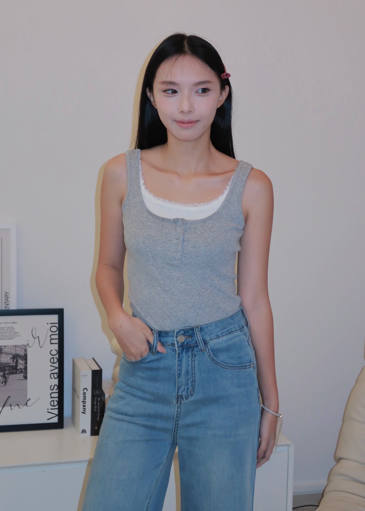 Everyday Duo Lace Top - Grey