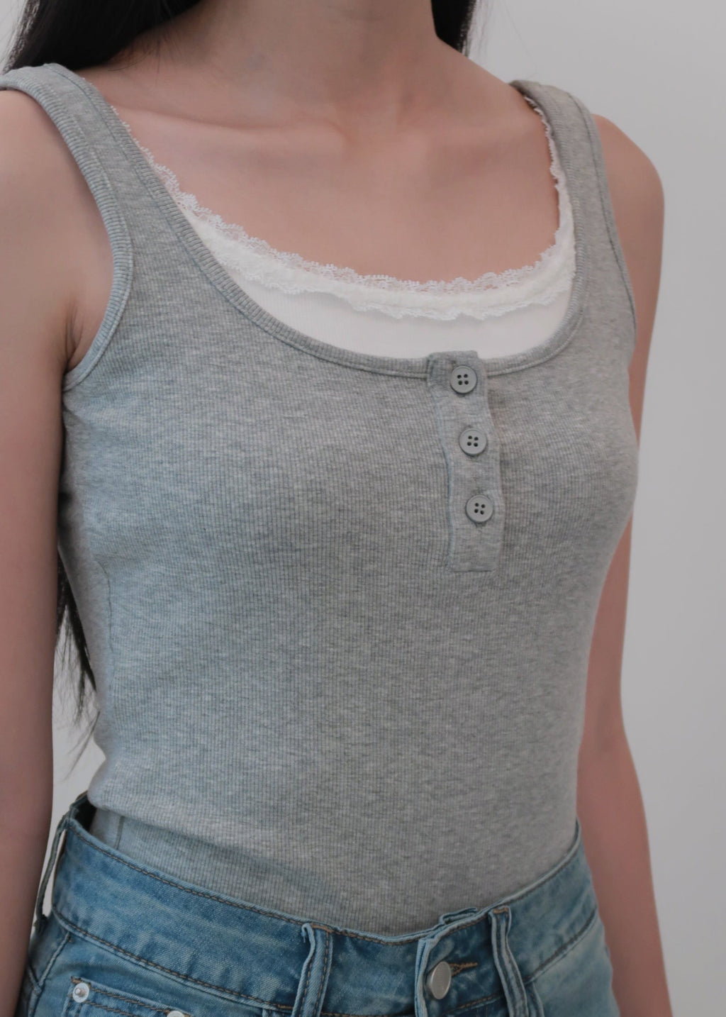 Everyday Duo Lace Top - Grey