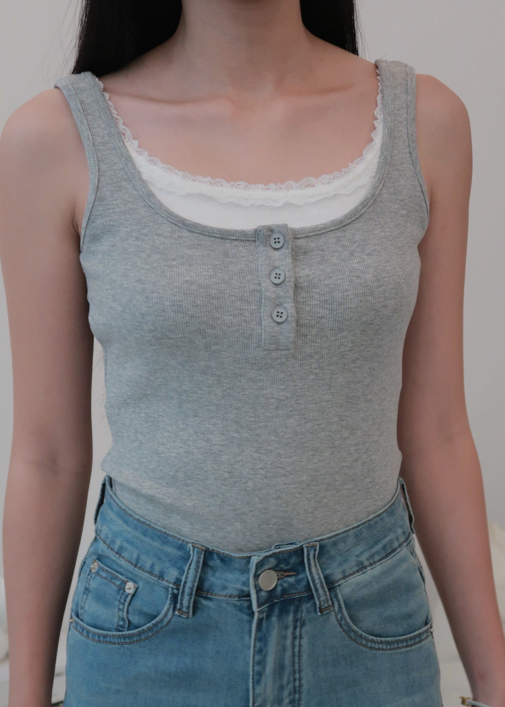 Everyday Duo Lace Top - Grey