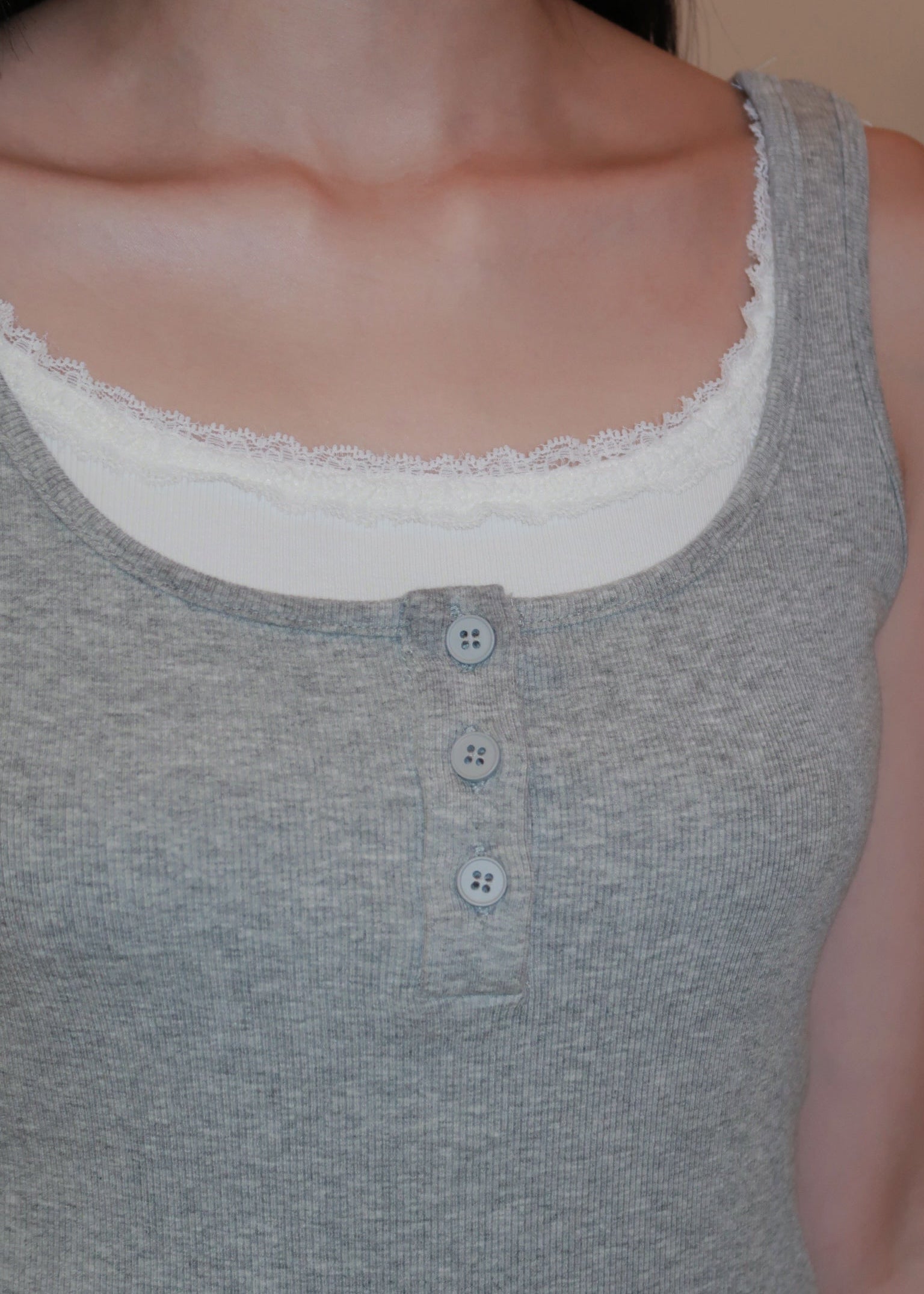 Everyday Duo Lace Top - Grey