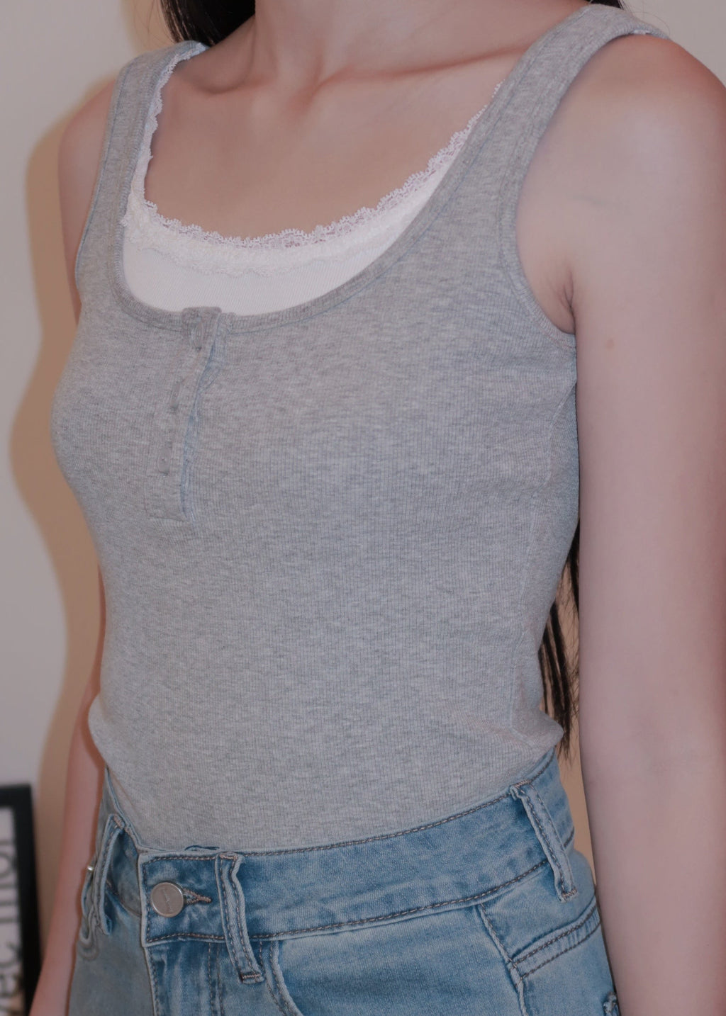 Everyday Duo Lace Top - Grey