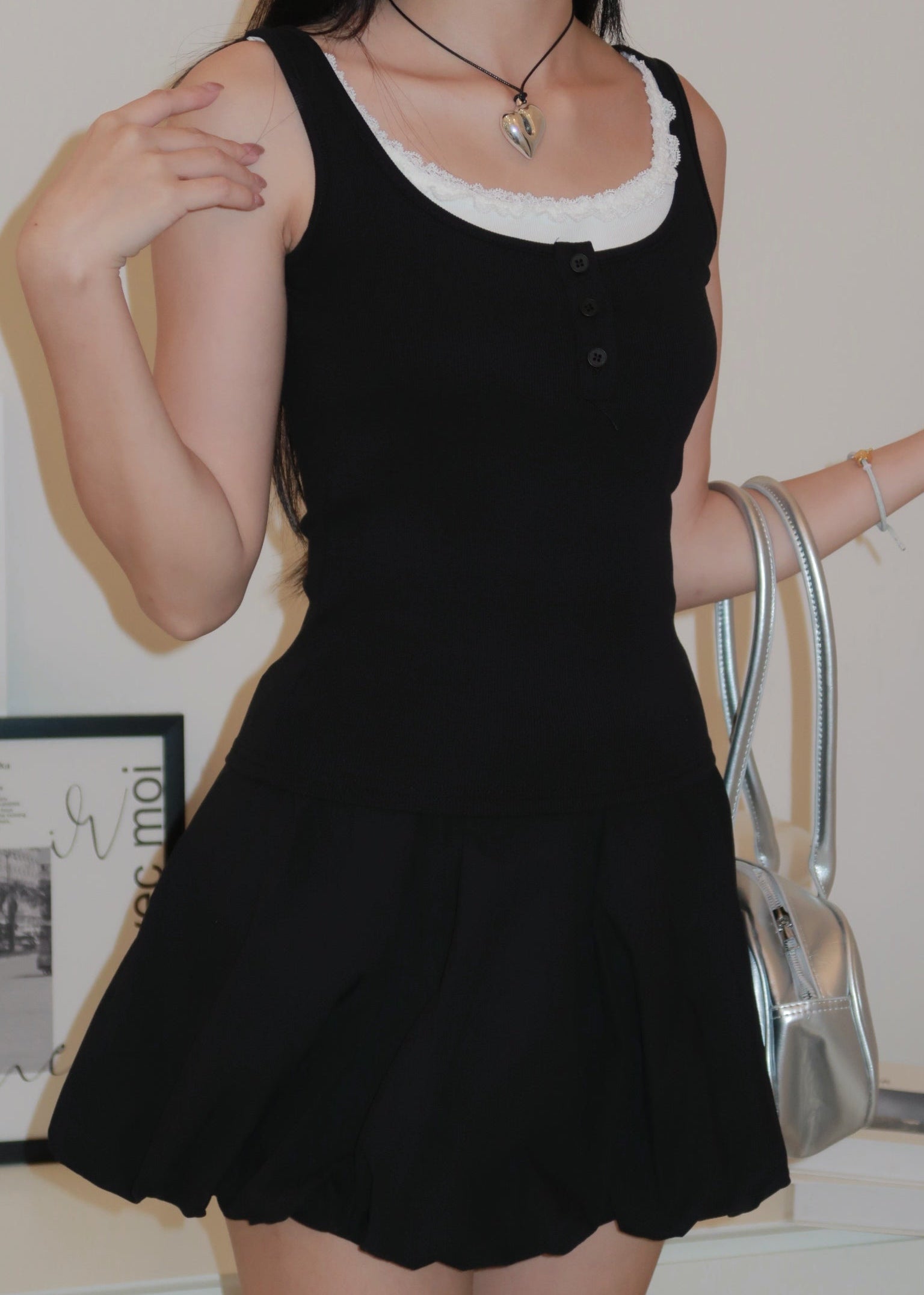 Everyday Duo Lace Top - Black