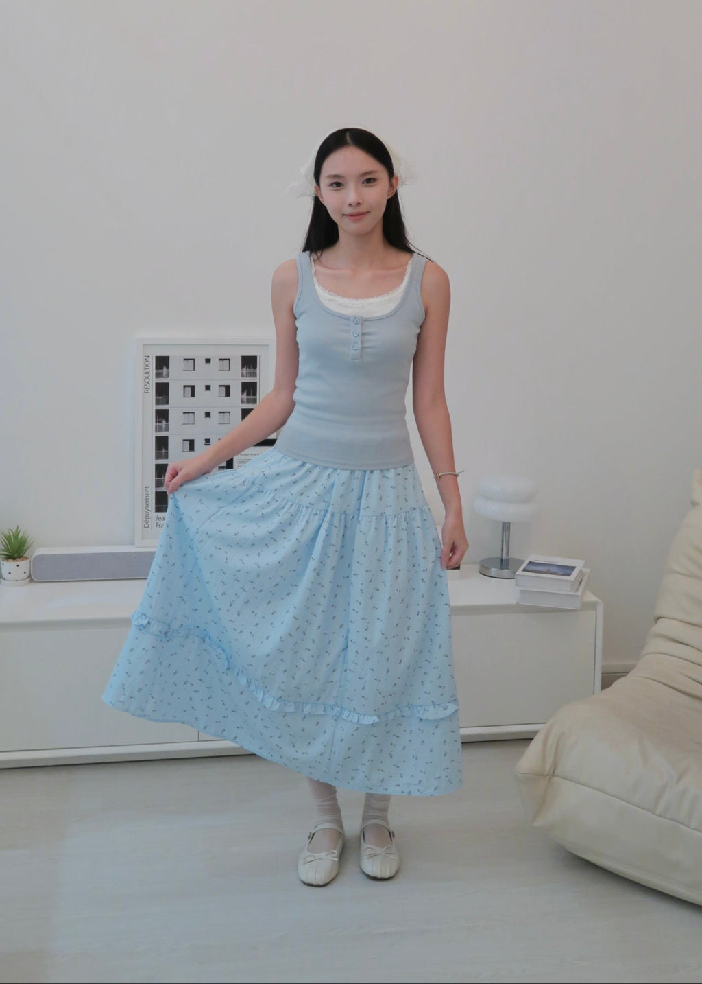 Floral Long Skirt - Blue