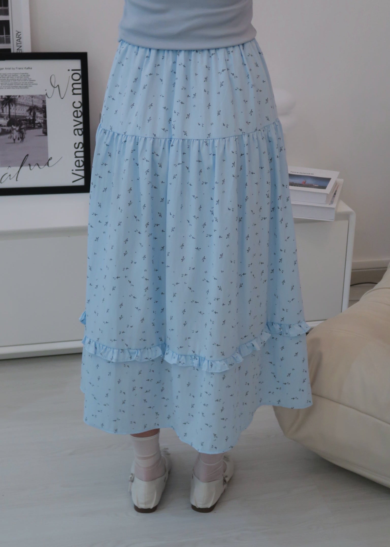 Floral Long Skirt - Blue