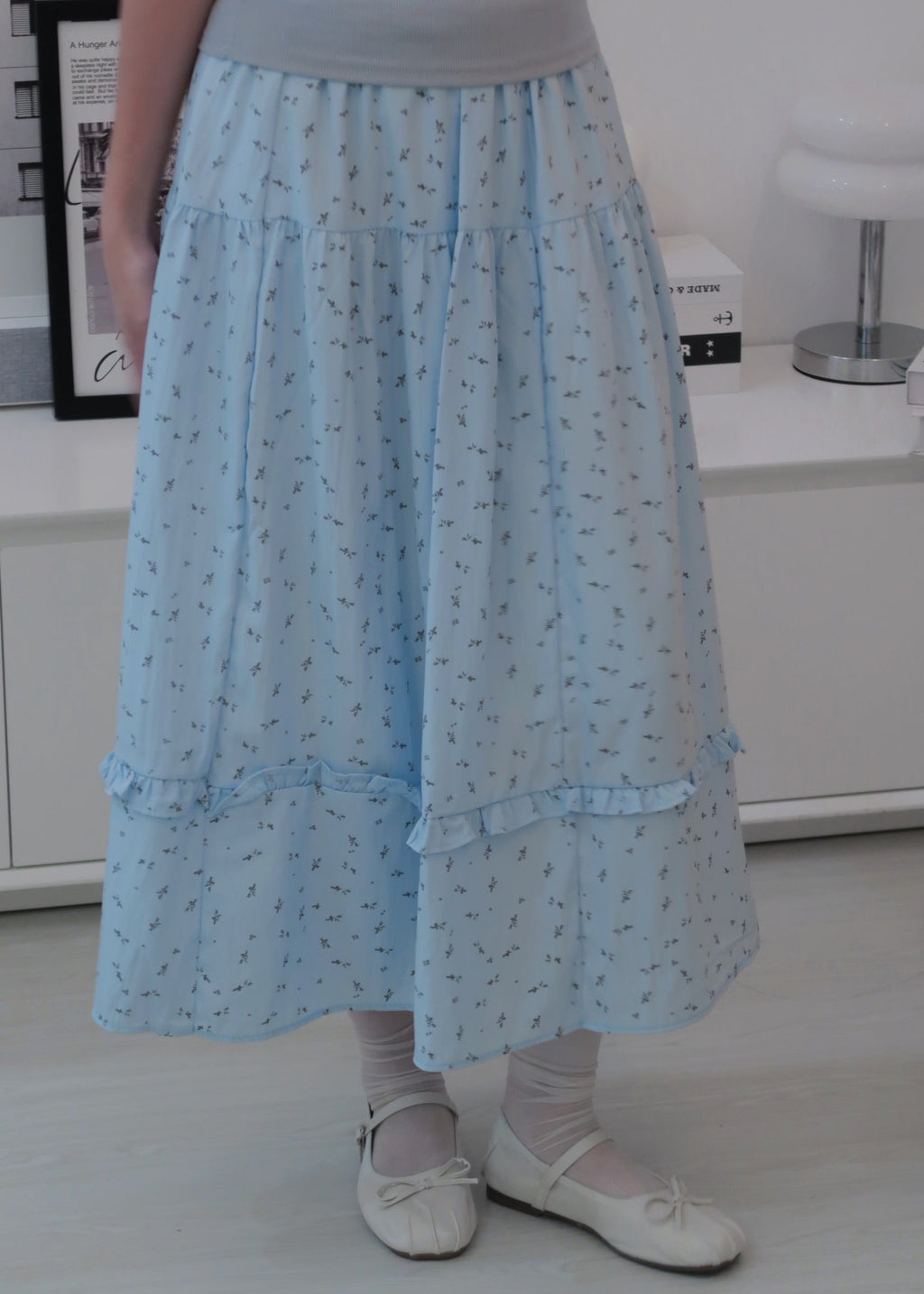 Floral Long Skirt - Blue